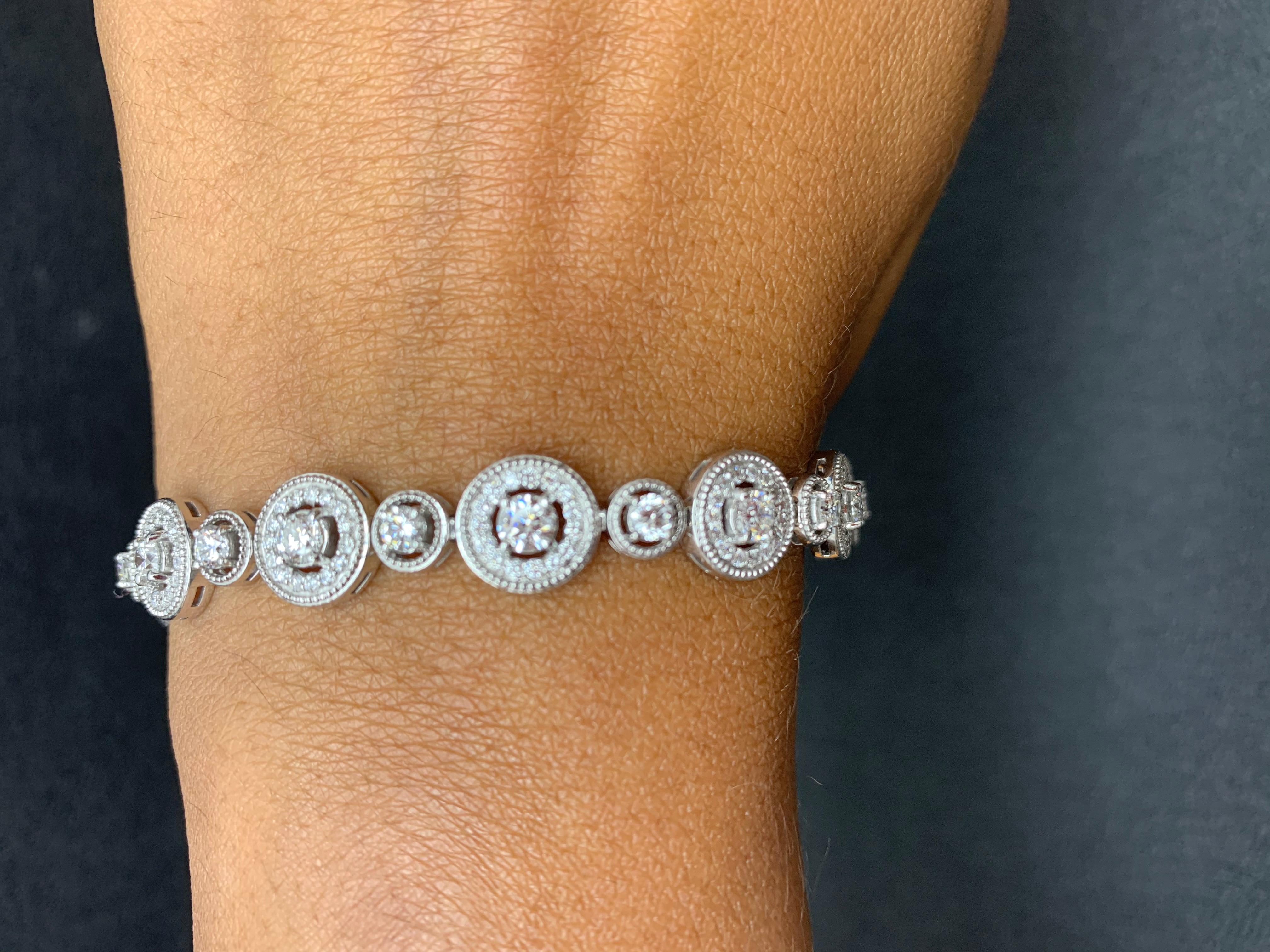 2.87 Carats Diamond White Gold Halo Tennis Bracelet in 14K For Sale 8