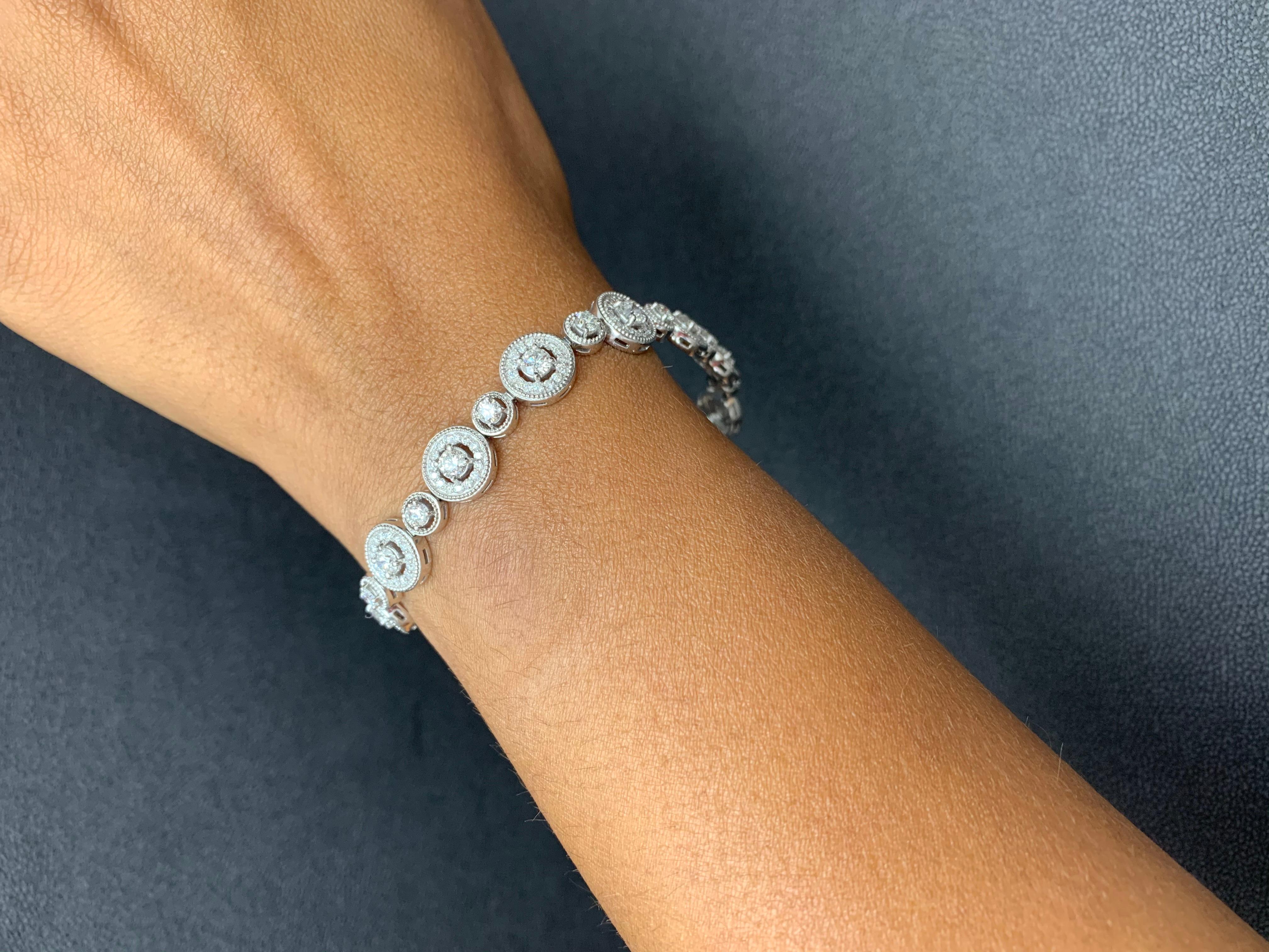 2.87 Carats Diamond White Gold Halo Tennis Bracelet in 14K For Sale 10