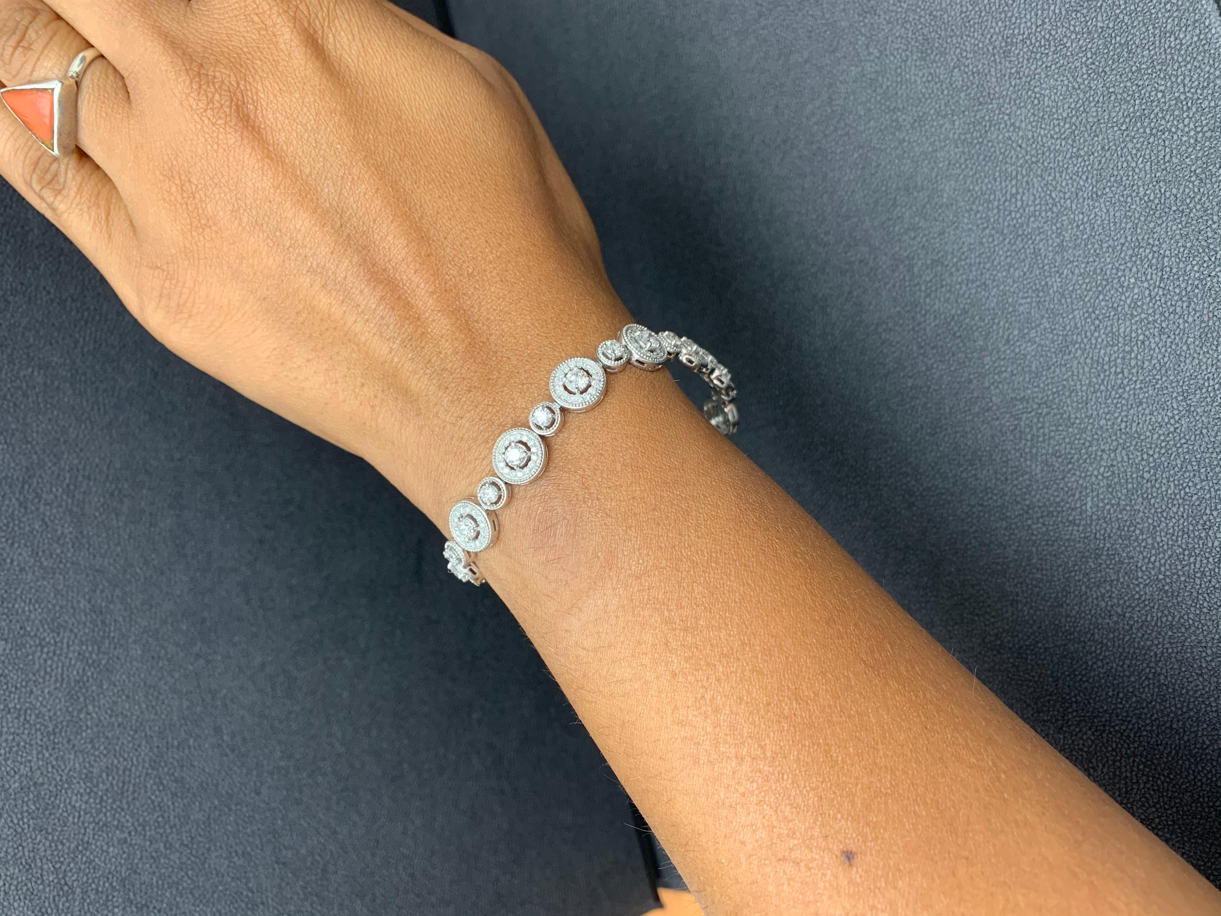 2.87 Carats Diamond White Gold Halo Tennis Bracelet in 14K For Sale 11