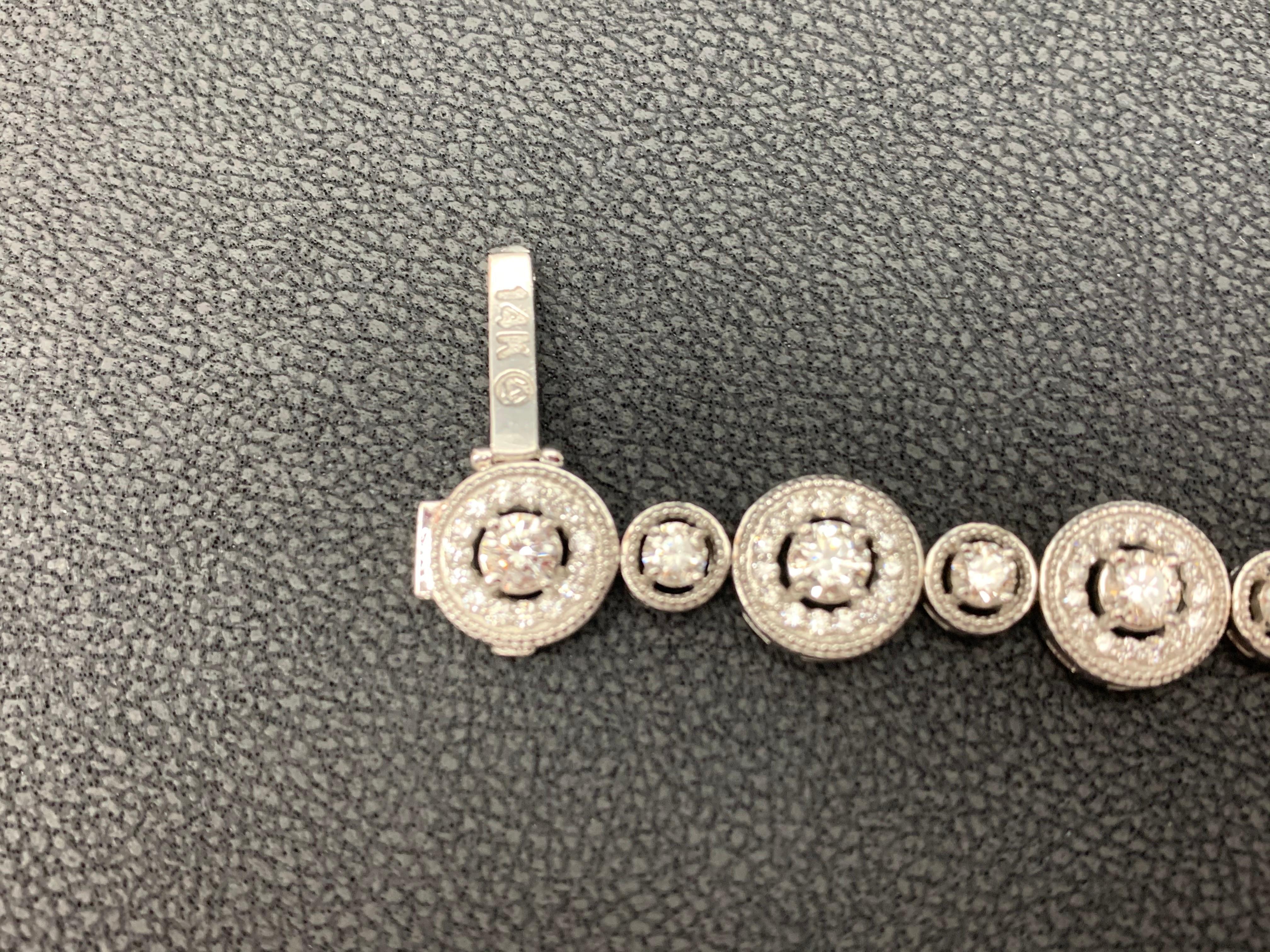 Women's 2.87 Carats Diamond White Gold Halo Tennis Bracelet in 14K For Sale