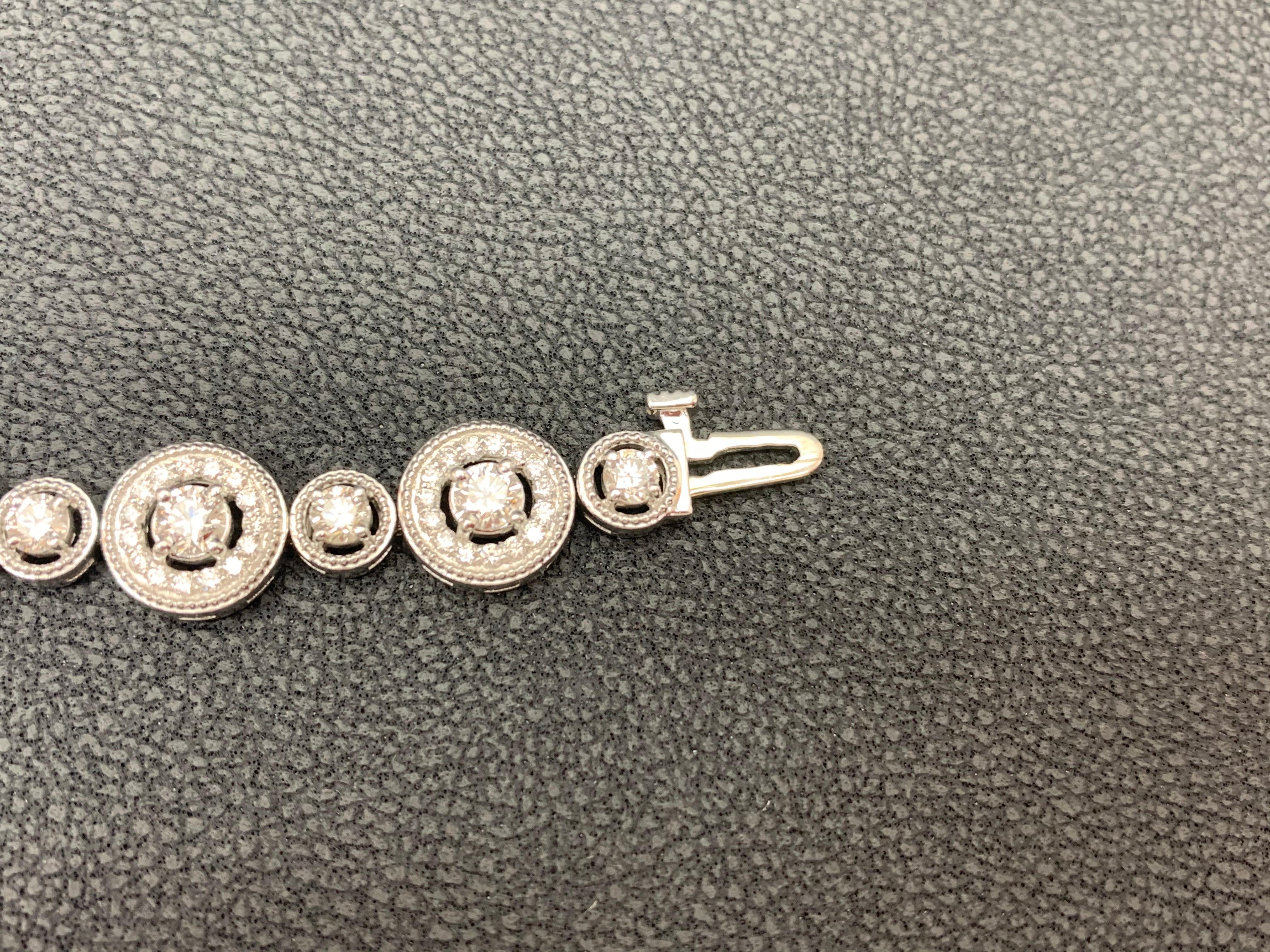 2.87 Carats Diamond White Gold Halo Tennis Bracelet in 14K For Sale 1