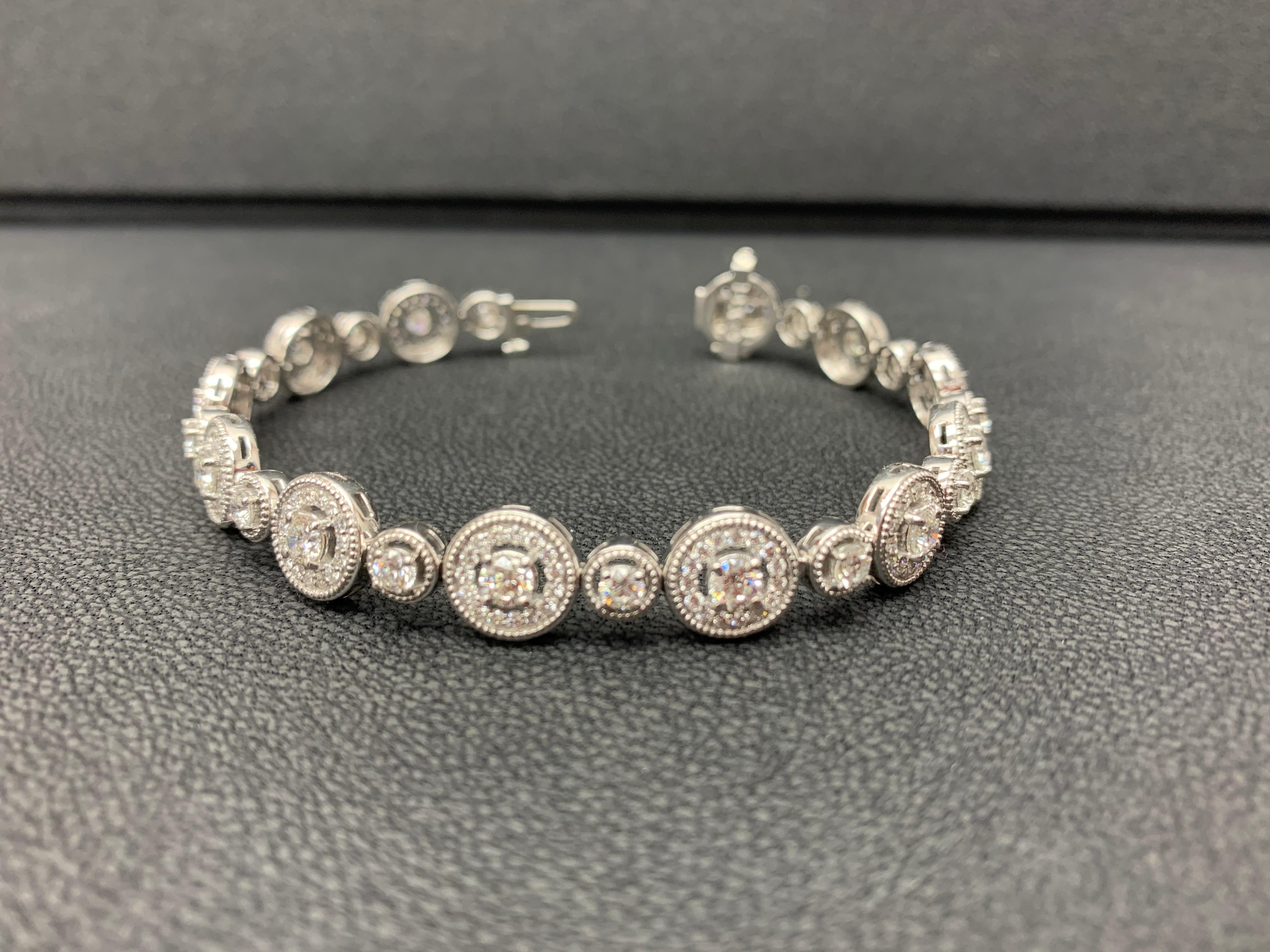 2.87 Carats Diamond White Gold Halo Tennis Bracelet in 14K For Sale 4