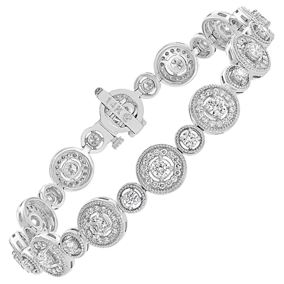 2.87 Carats Diamond White Gold Halo Tennis Bracelet in 14K For Sale