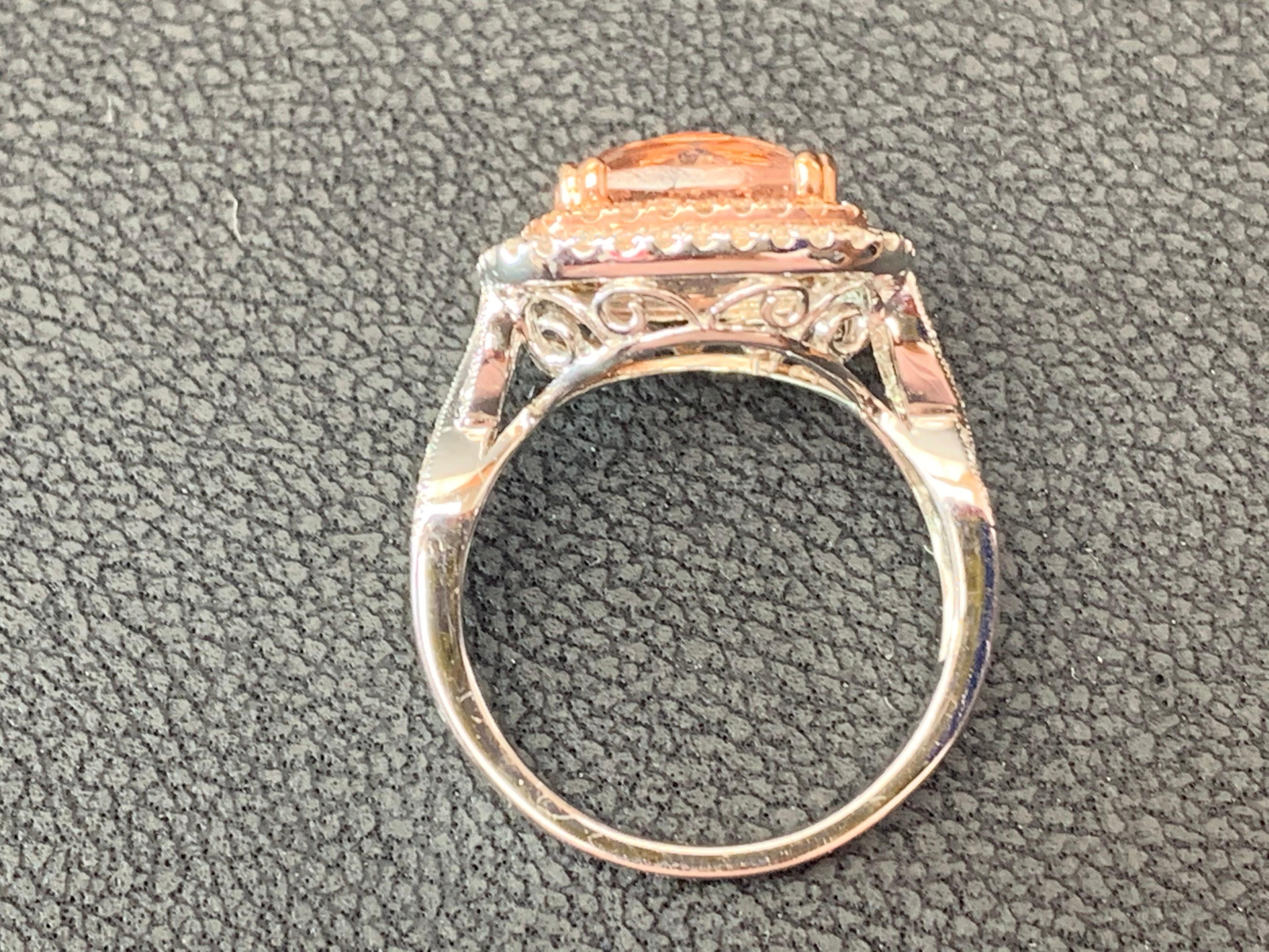 3.52 Carat Cushion Cut Morganite and Diamond 14K Mix Gold Cocktail Ring For Sale 6