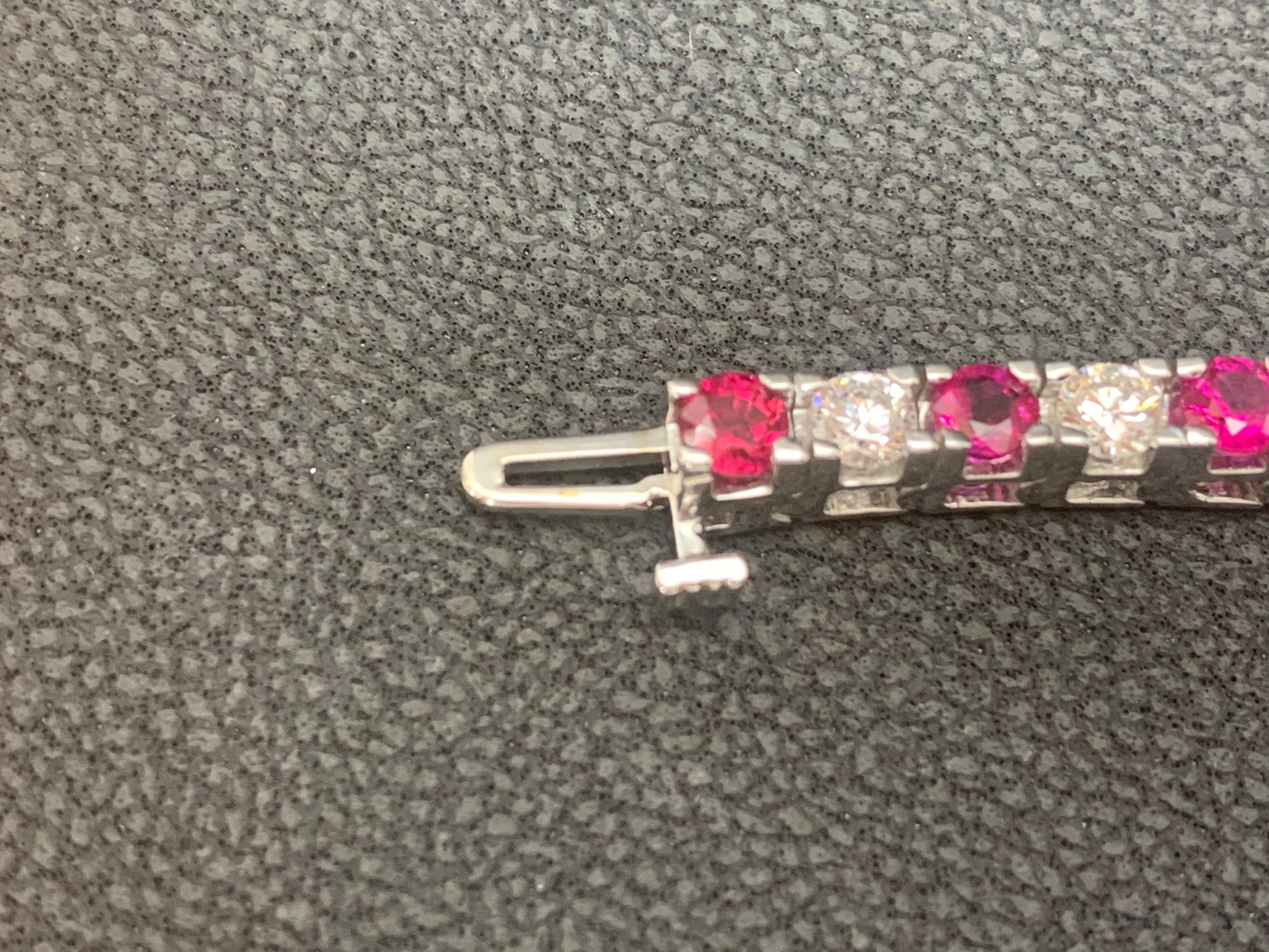 5.37 Carat Ruby and 3.52 Carat Diamond Tennis Bracelet in 18K White Gold For Sale 9
