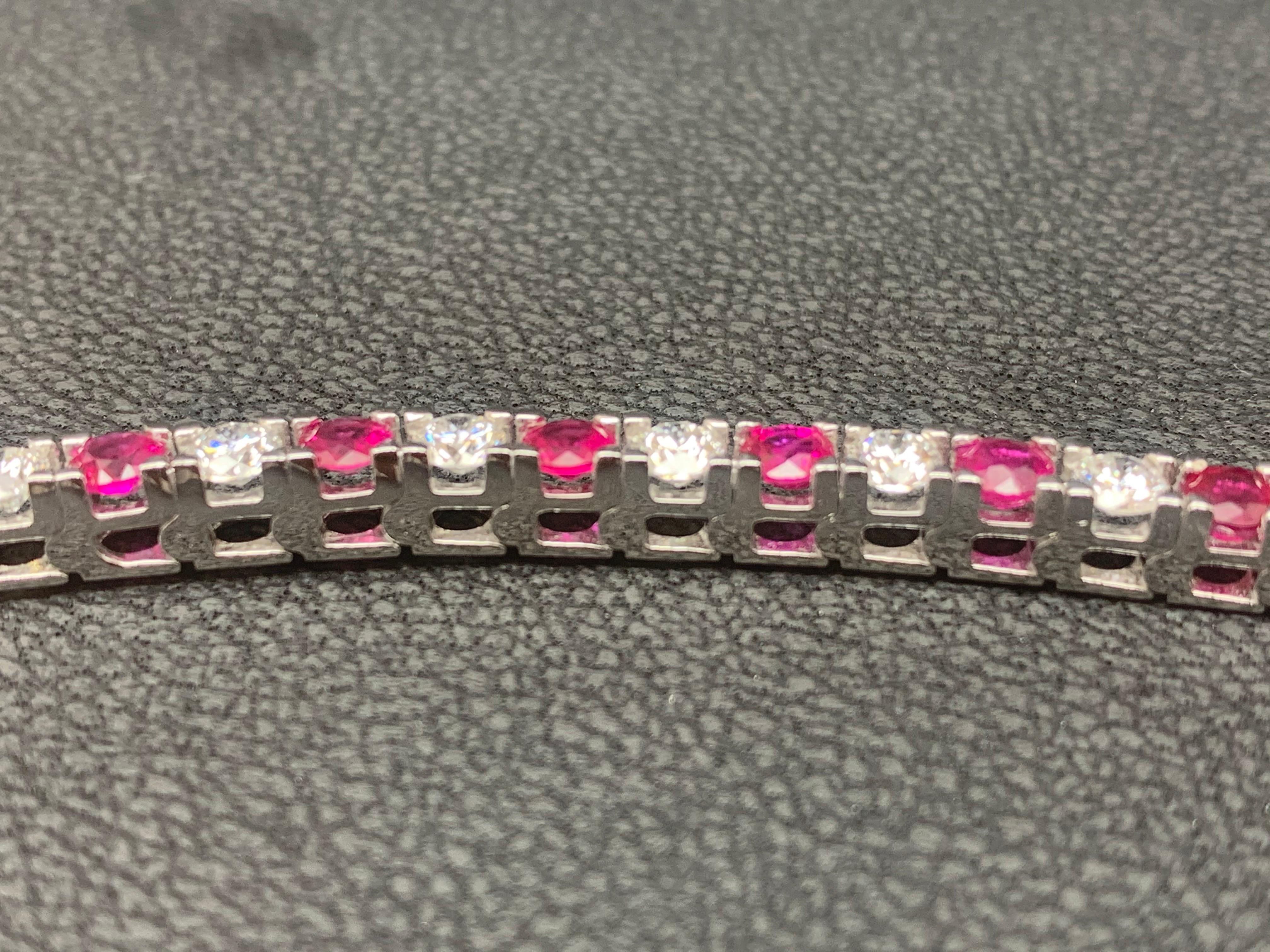 5.37 Carat Ruby and 3.52 Carat Diamond Tennis Bracelet in 18K White Gold For Sale 10