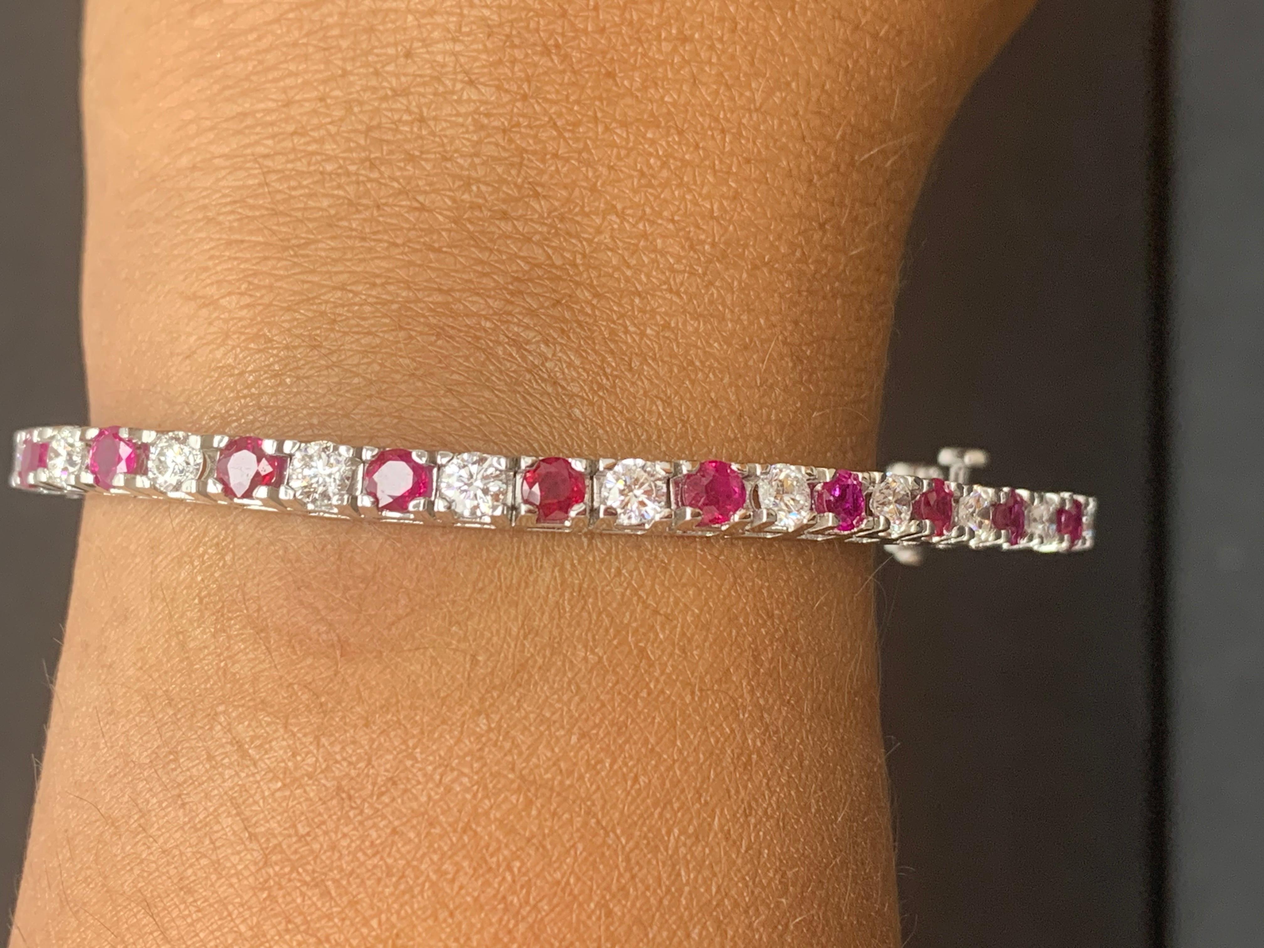 5.37 Carat Ruby and 3.52 Carat Diamond Tennis Bracelet in 18K White Gold In New Condition For Sale In NEW YORK, NY