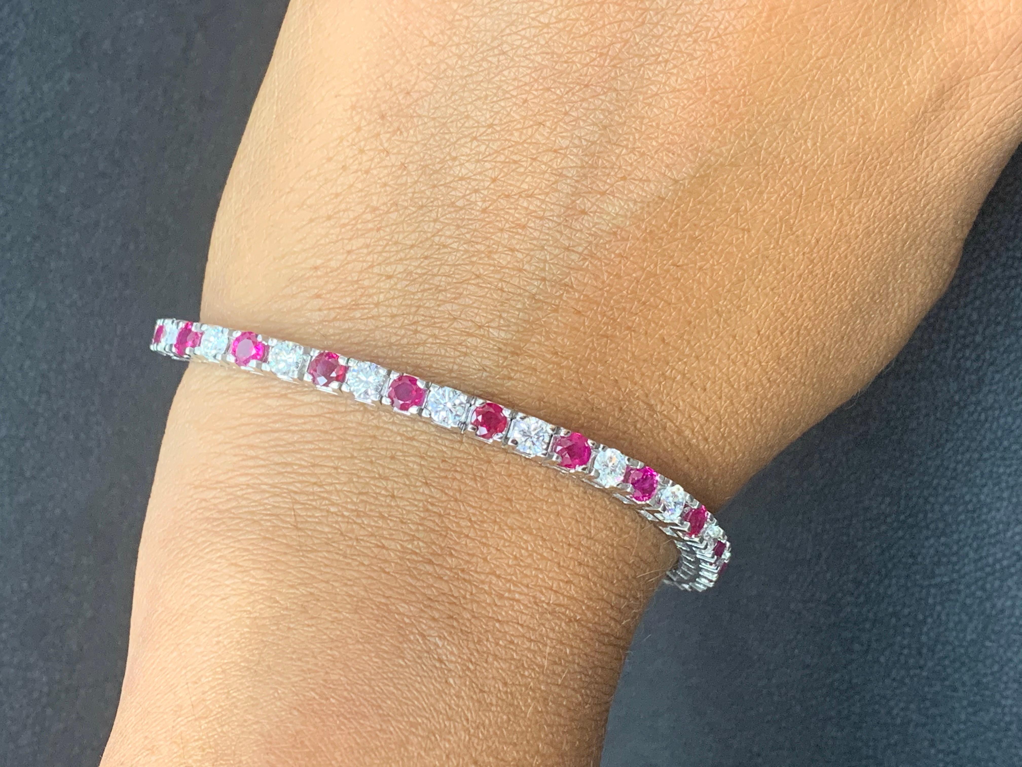5.37 Carat Ruby and 3.52 Carat Diamond Tennis Bracelet in 18K White Gold For Sale 1