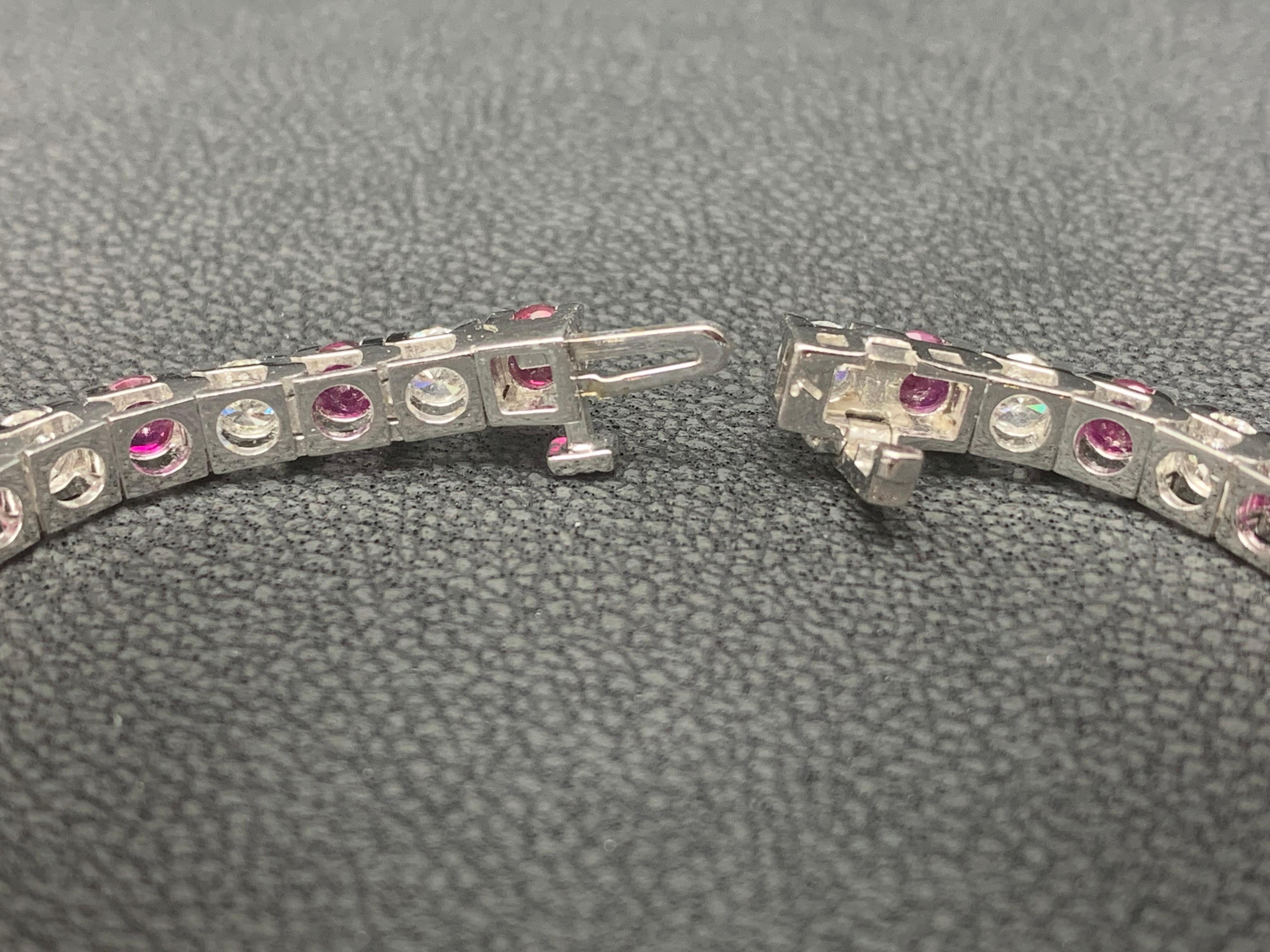 5.37 Carat Ruby and 3.52 Carat Diamond Tennis Bracelet in 18K White Gold For Sale 3