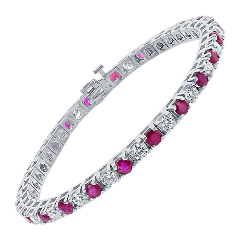 5.37 Carat Ruby and 3.52 Carat Diamond Tennis Bracelet in 18K White Gold