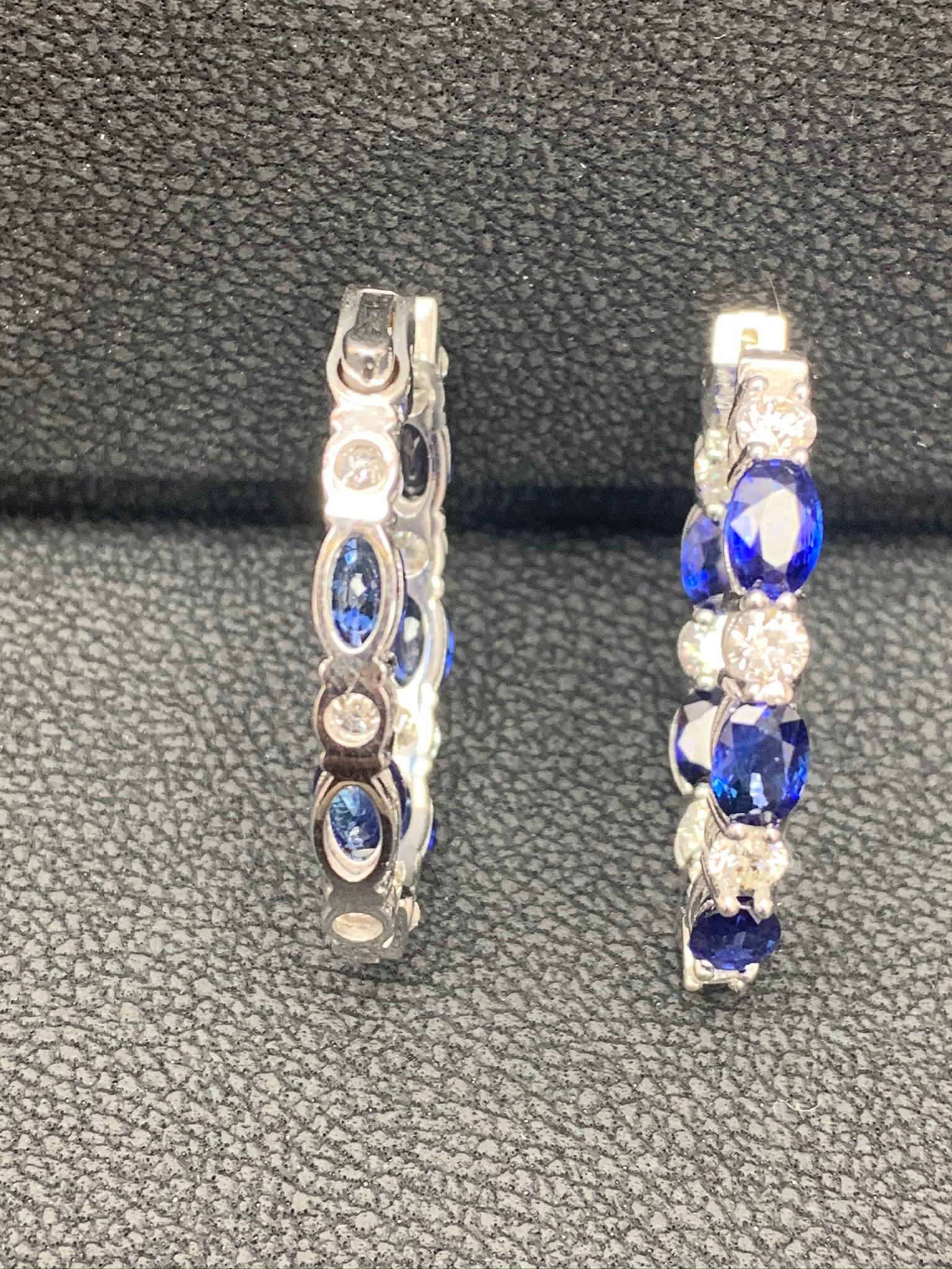 Grandeur 5.54 Carat Oval Cut Blue Sapphire Diamond Hoop Earrings 14K WhiteGold For Sale 6