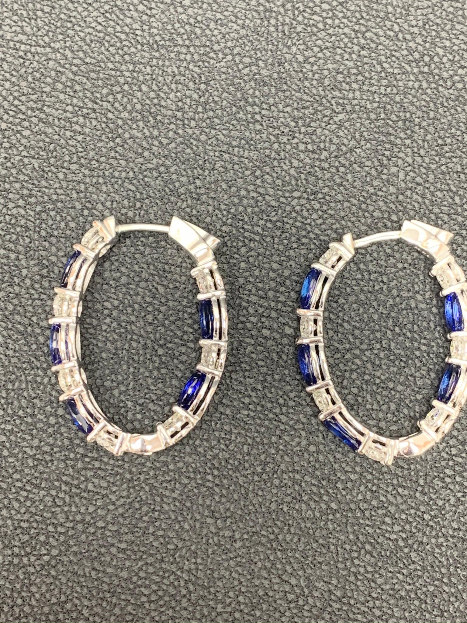 Grandeur 5.54 Carat Oval Cut Blue Sapphire Diamond Hoop Earrings 14K WhiteGold For Sale 2