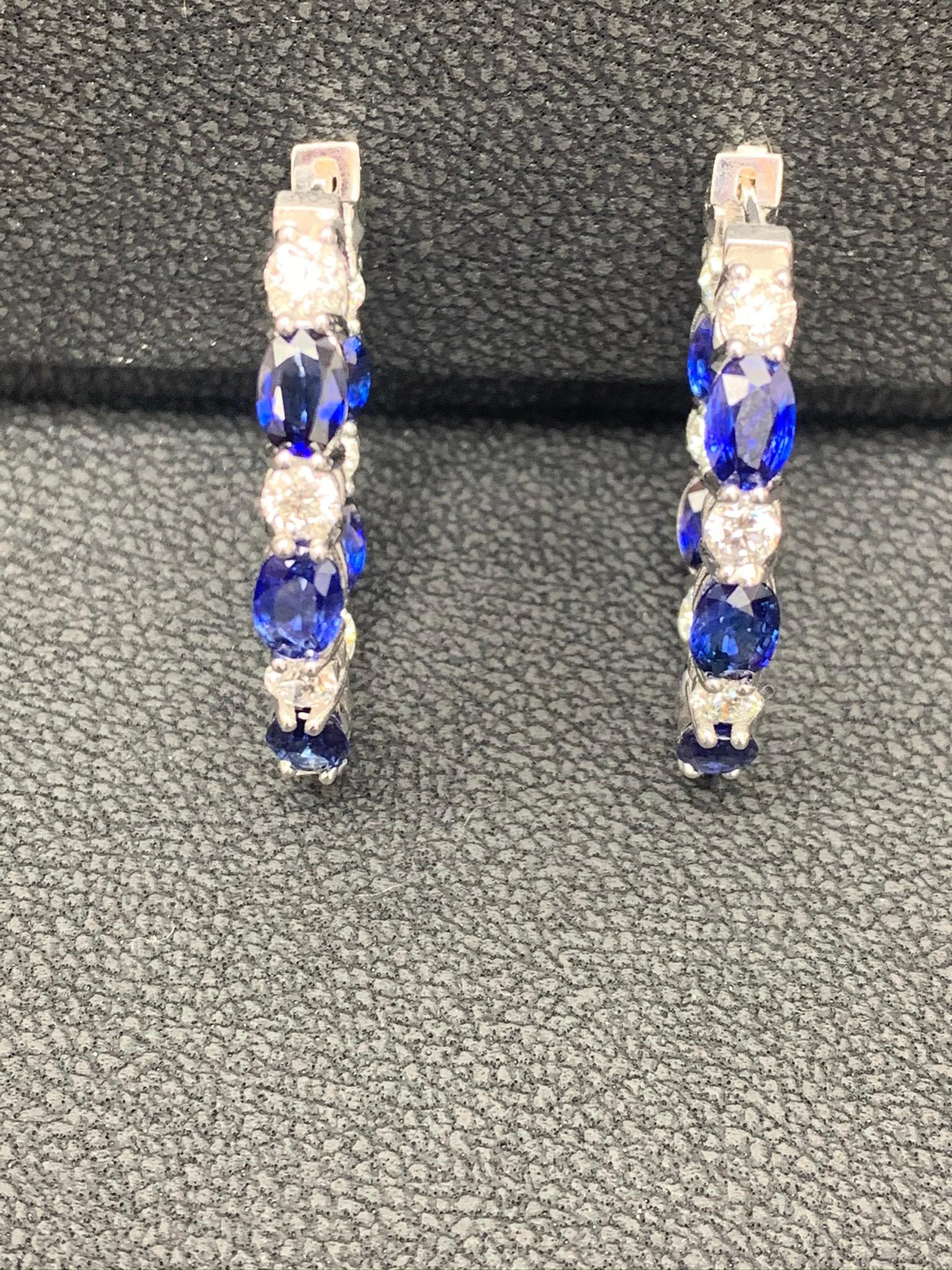Créoles Grandeur en or blanc 14 carats avec saphir bleu taille ovale de 5,54 carats en vente 2