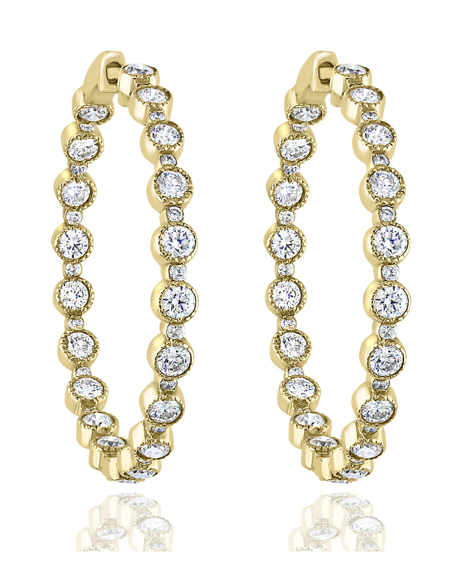 Features a row of round brilliant diamonds, with push button lock made in 14K Yellow Gold. 76 Diamonds weigh 5.57 carats total.

All diamonds are GH color SI1 Clarity.
Available in White and Rose Gold.
Style available in different price ranges.