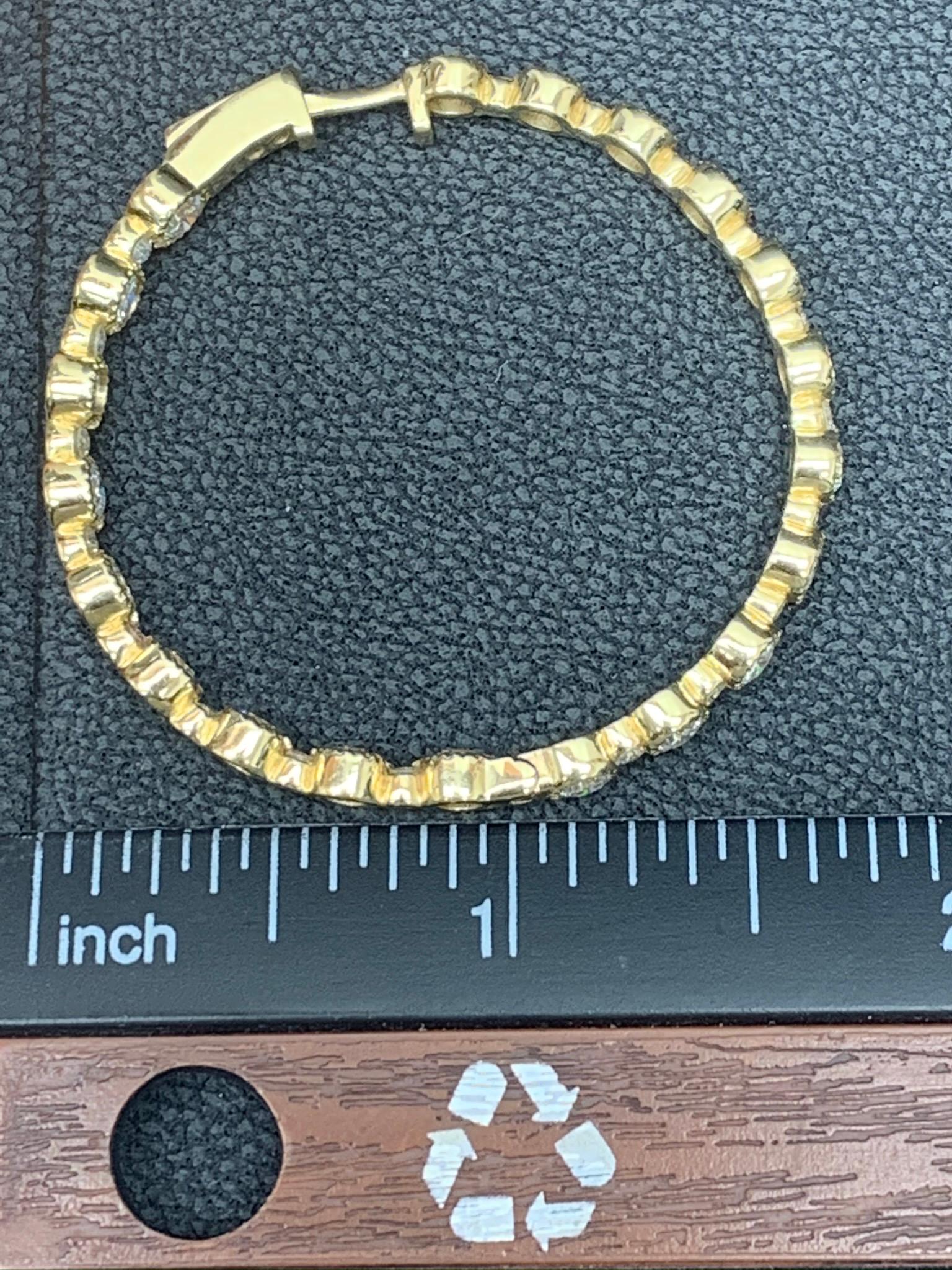 5.57 Carat Round Diamond Hoop Earrings in 14K Yellow Gold For Sale 2