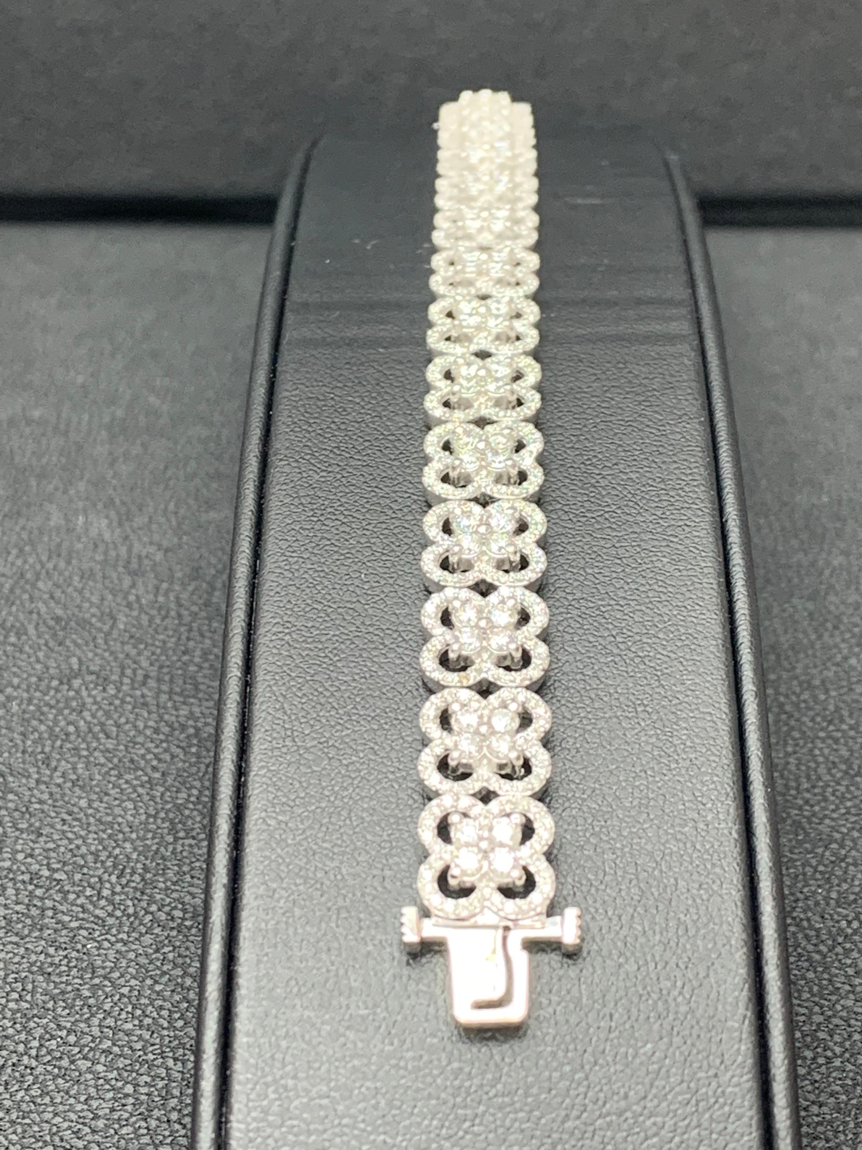 6.03 Carat Round Cut Flower Diamond Tennis Bracelet in 14K White Gold For Sale 6