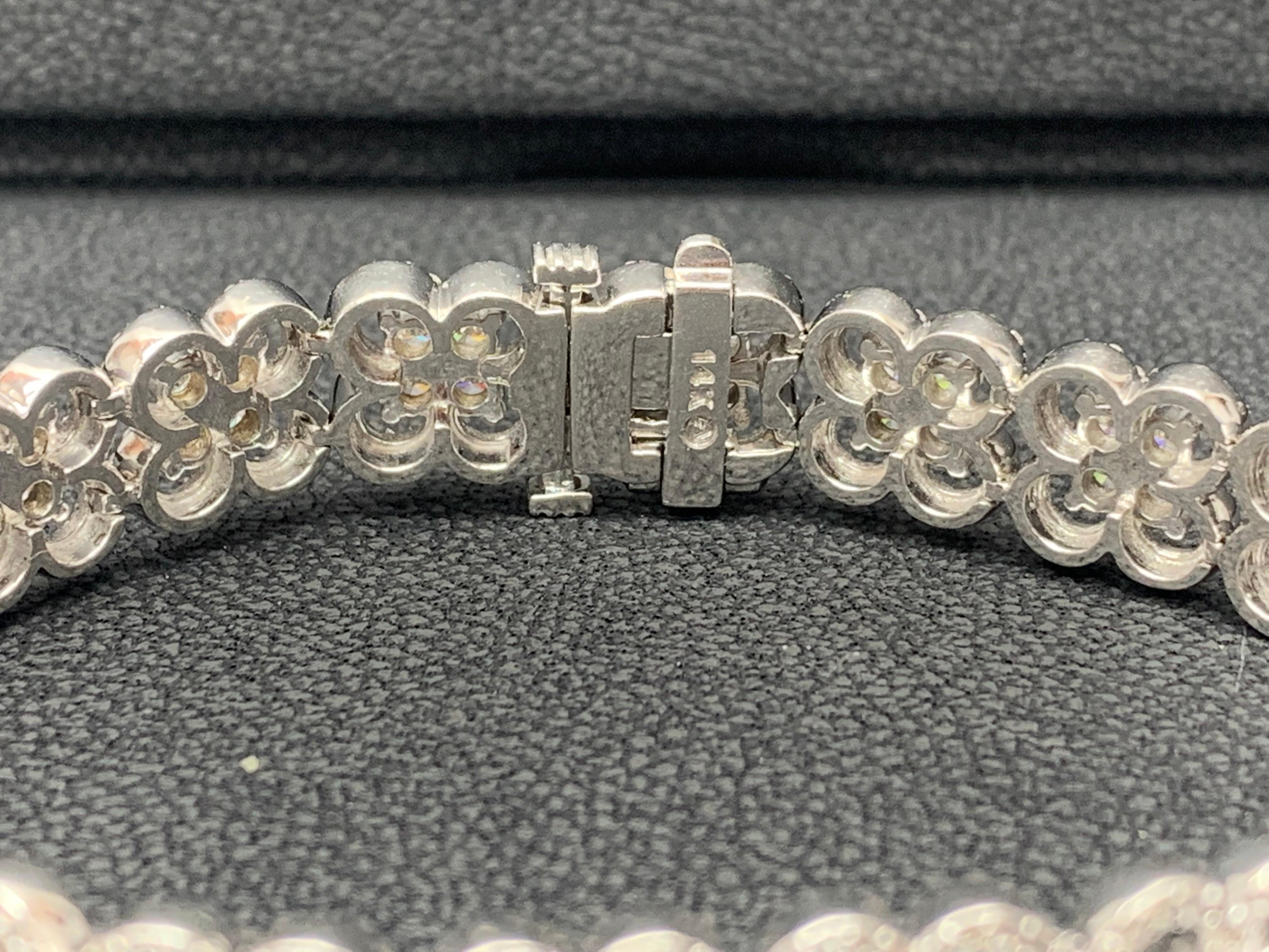 6.03 Carat Round Cut Flower Diamond Tennis Bracelet in 14K White Gold In New Condition For Sale In NEW YORK, NY