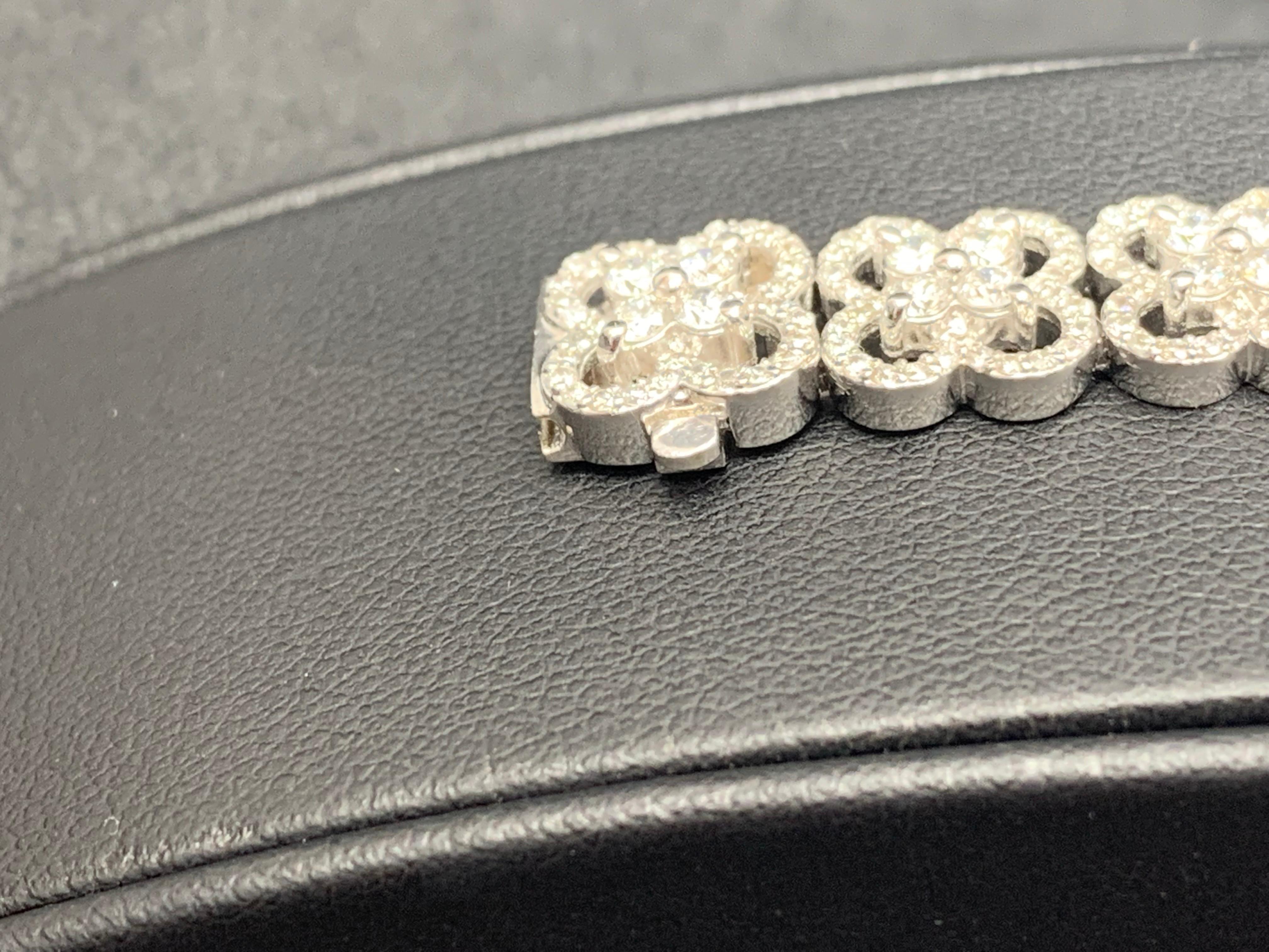 6.03 Carat Round Cut Flower Diamond Tennis Bracelet in 14K White Gold For Sale 3