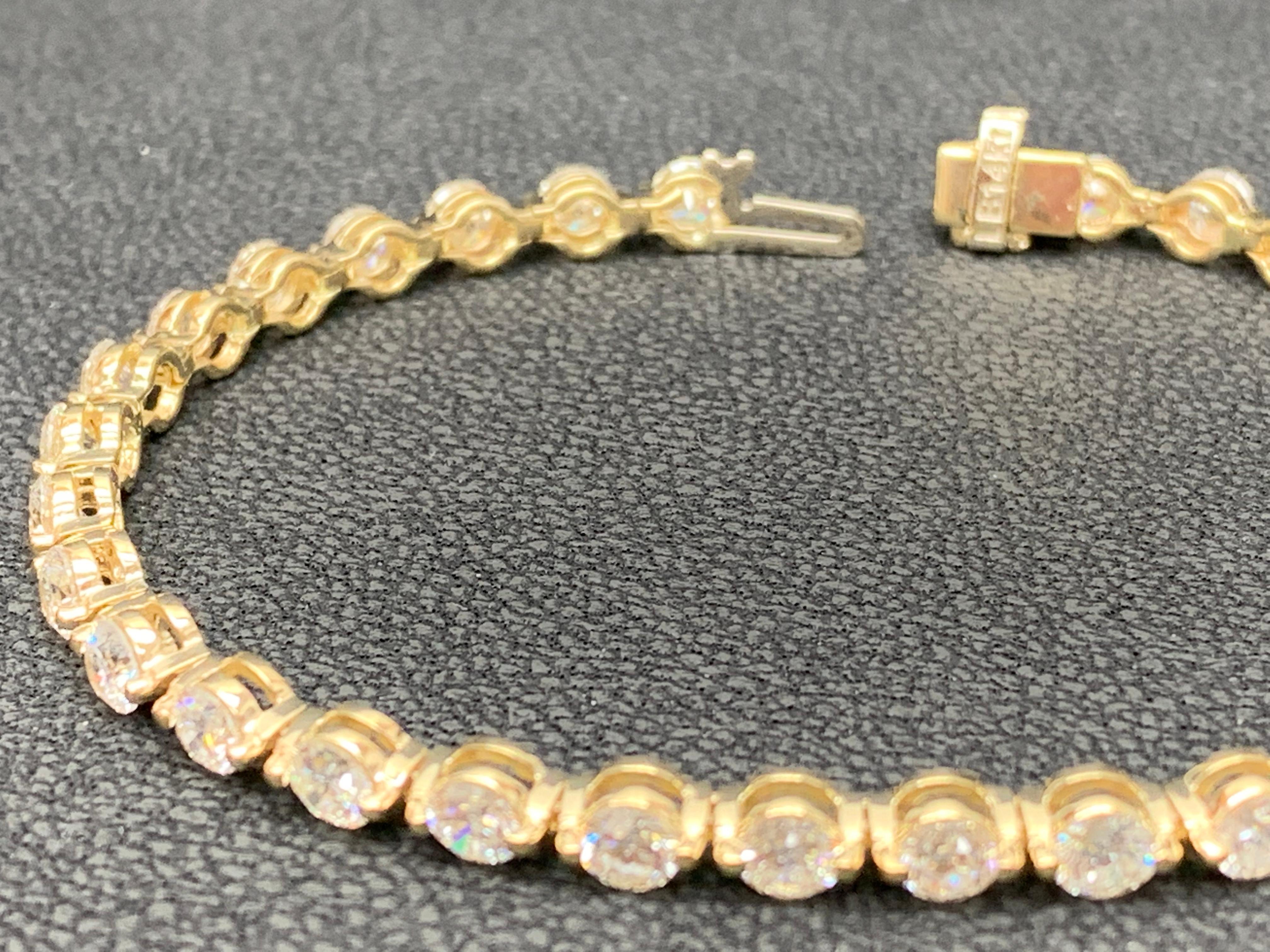 7.01 Carat Brilliant Cut Diamond Bracelet in 14k Yellow Gold For Sale 6