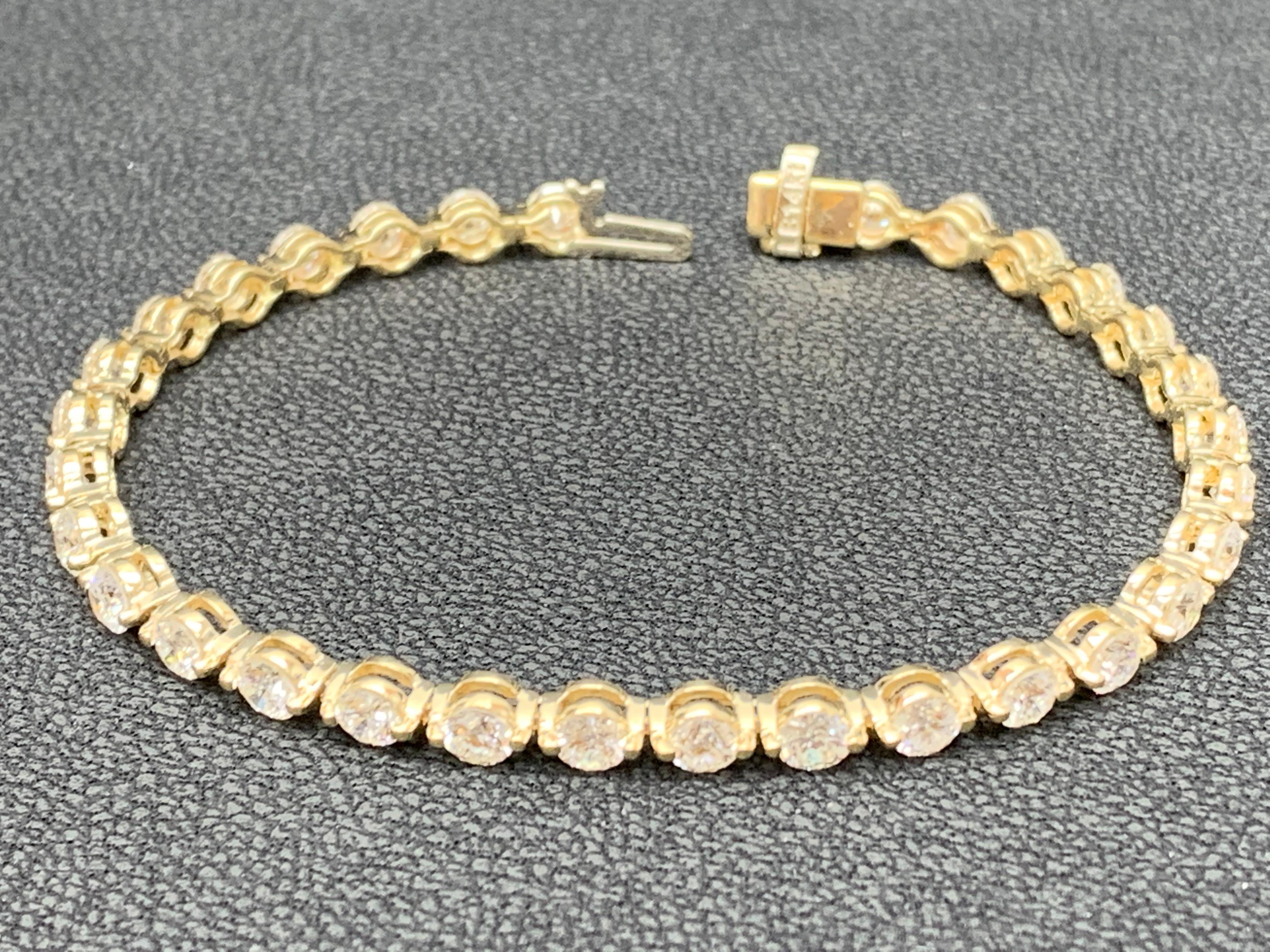 7.01 Carat Brilliant Cut Diamond Bracelet in 14k Yellow Gold For Sale 7