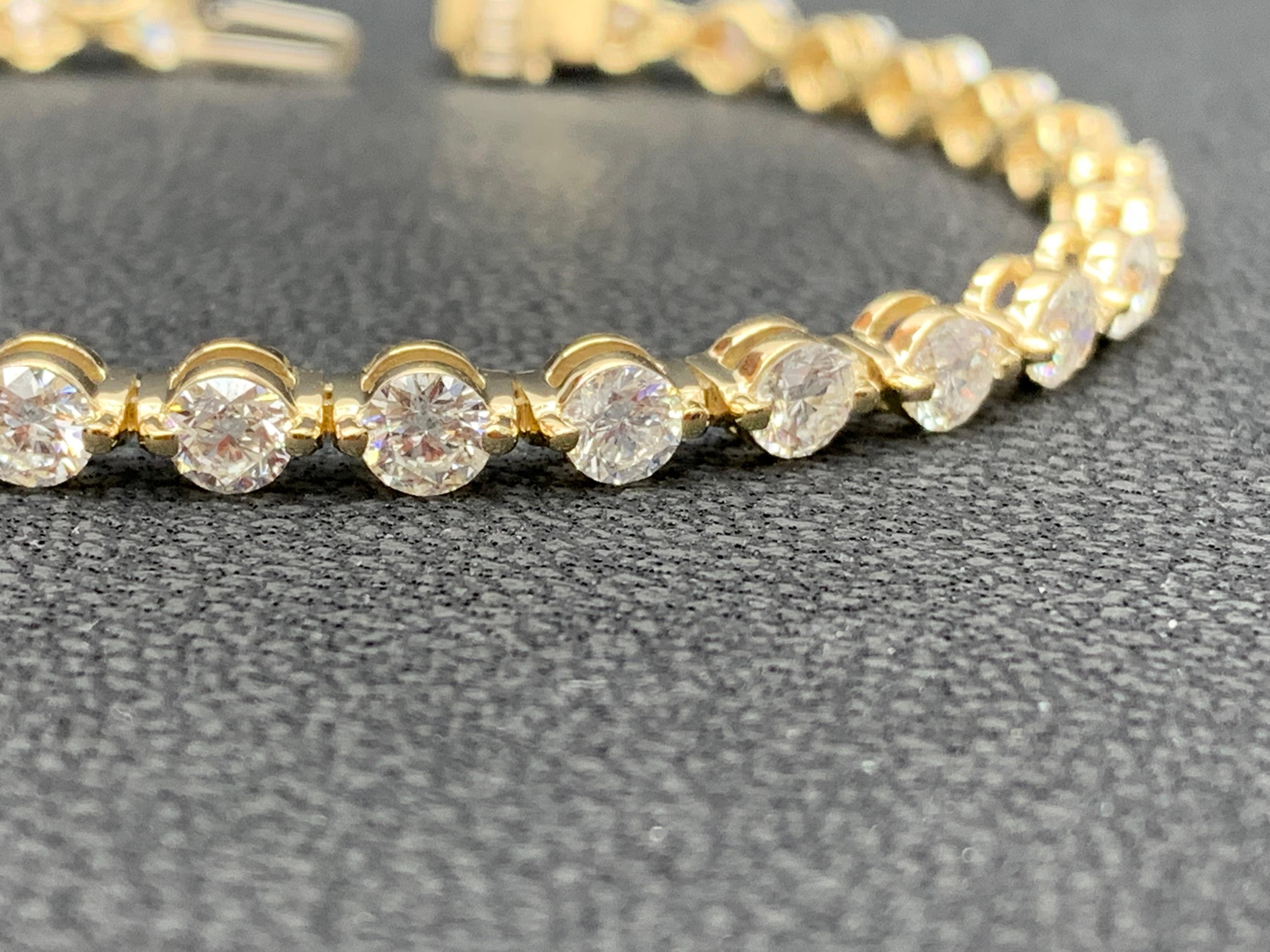 7.01 Carat Brilliant Cut Diamond Bracelet in 14k Yellow Gold For Sale 8