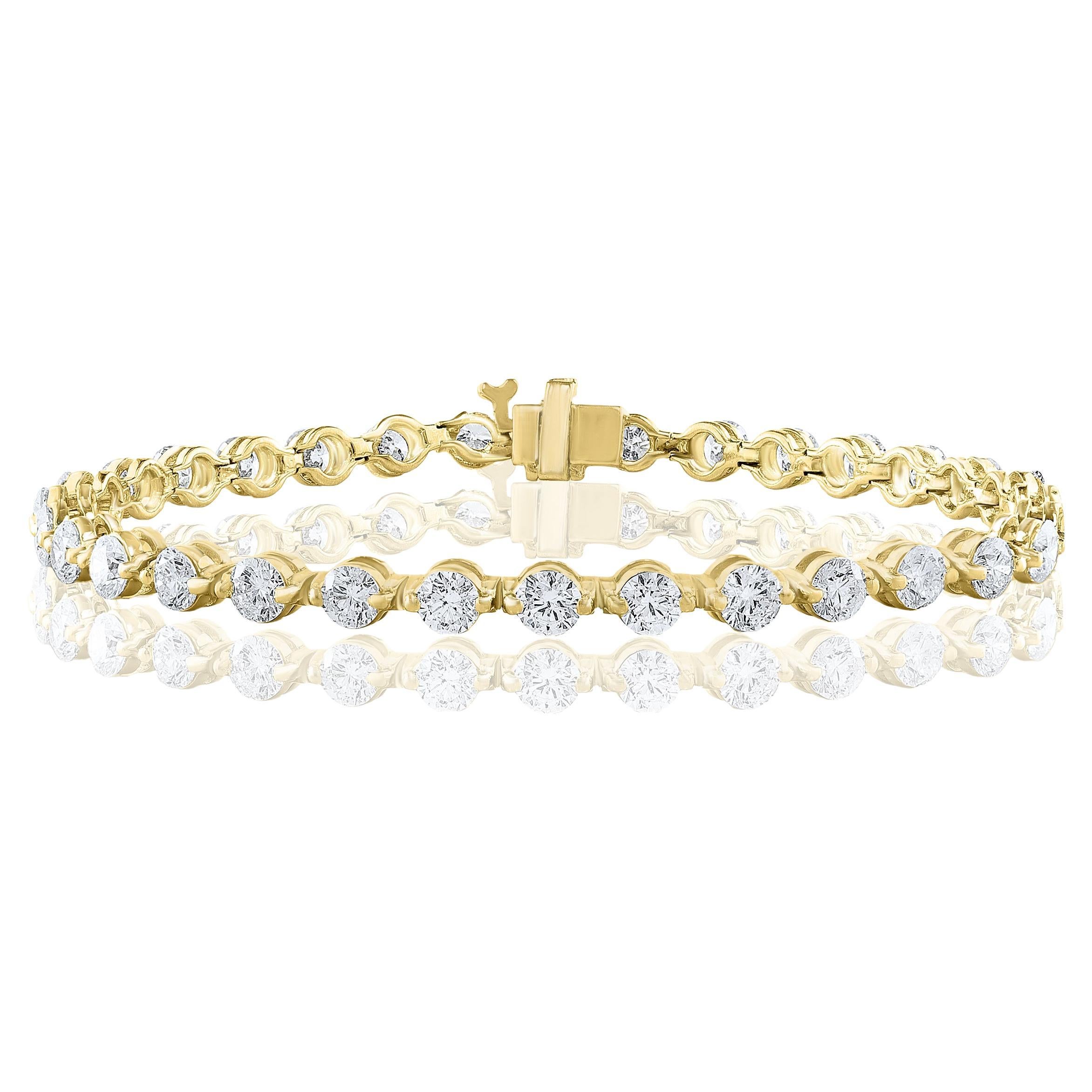 Bracelet en or jaune 14 carats avec diamants taille brillant de 7,01 carats