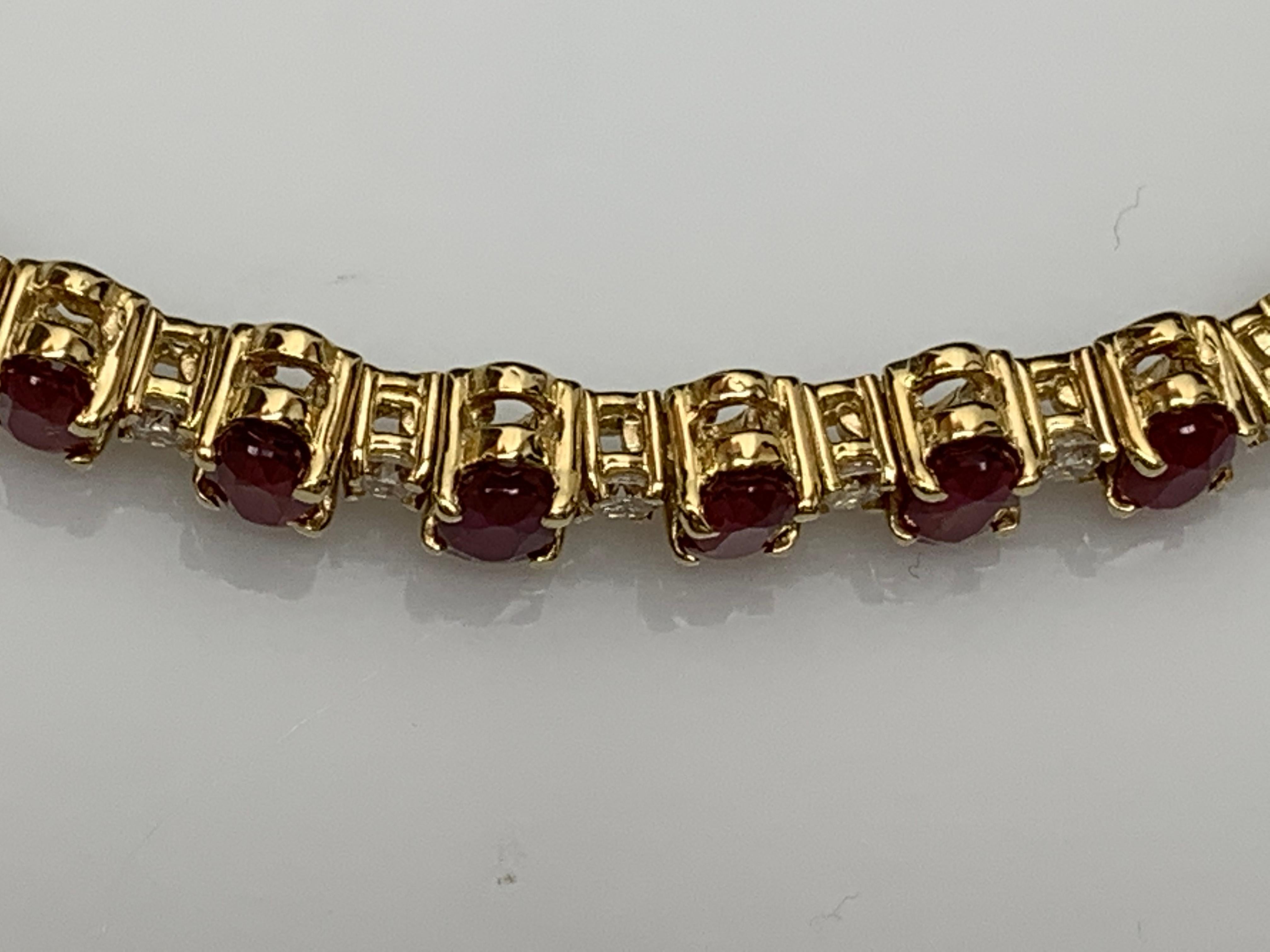 Grandeur 9.27 Carats Oval Cut Ruby and Diamond Bracelet in 14k Yellow Gold For Sale 7