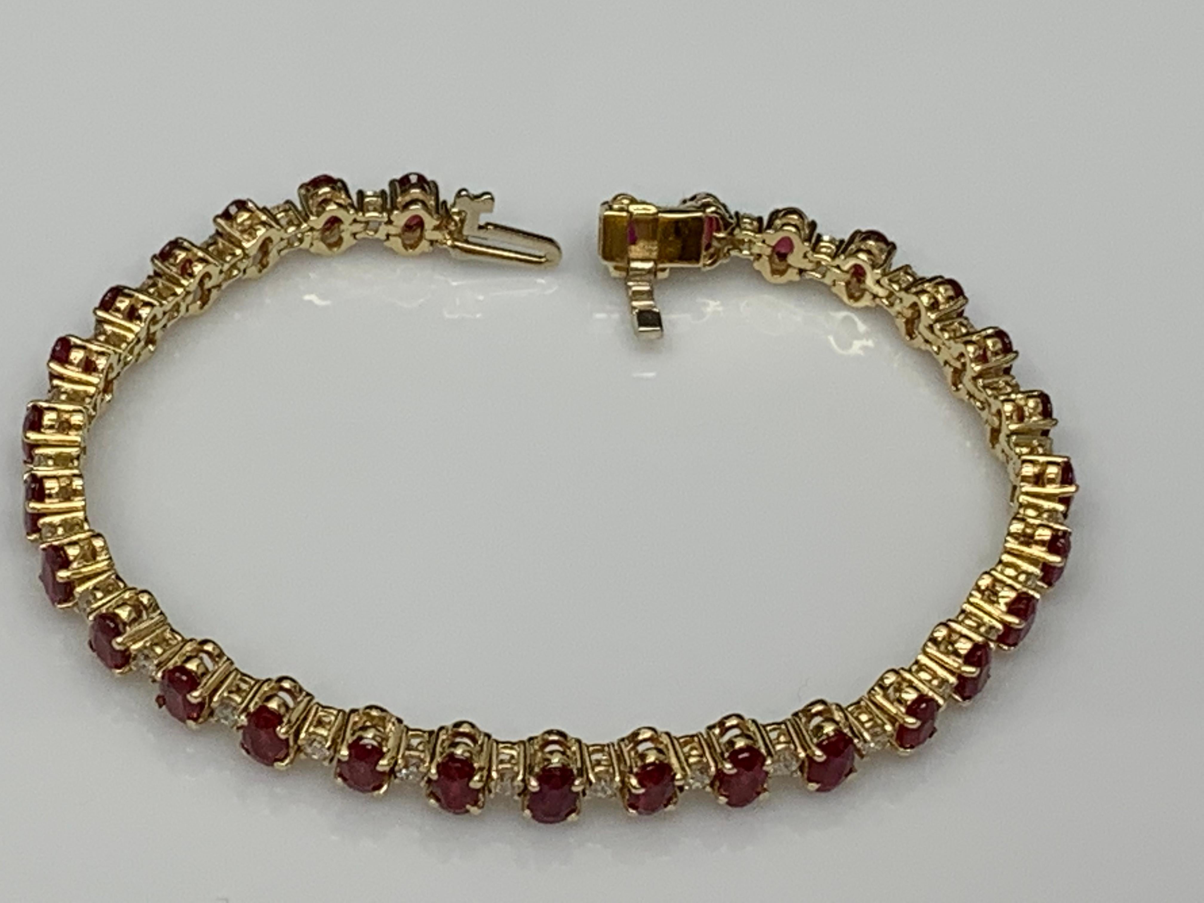 Grandeur 9.27 Carats Oval Cut Ruby and Diamond Bracelet in 14k Yellow Gold For Sale 8