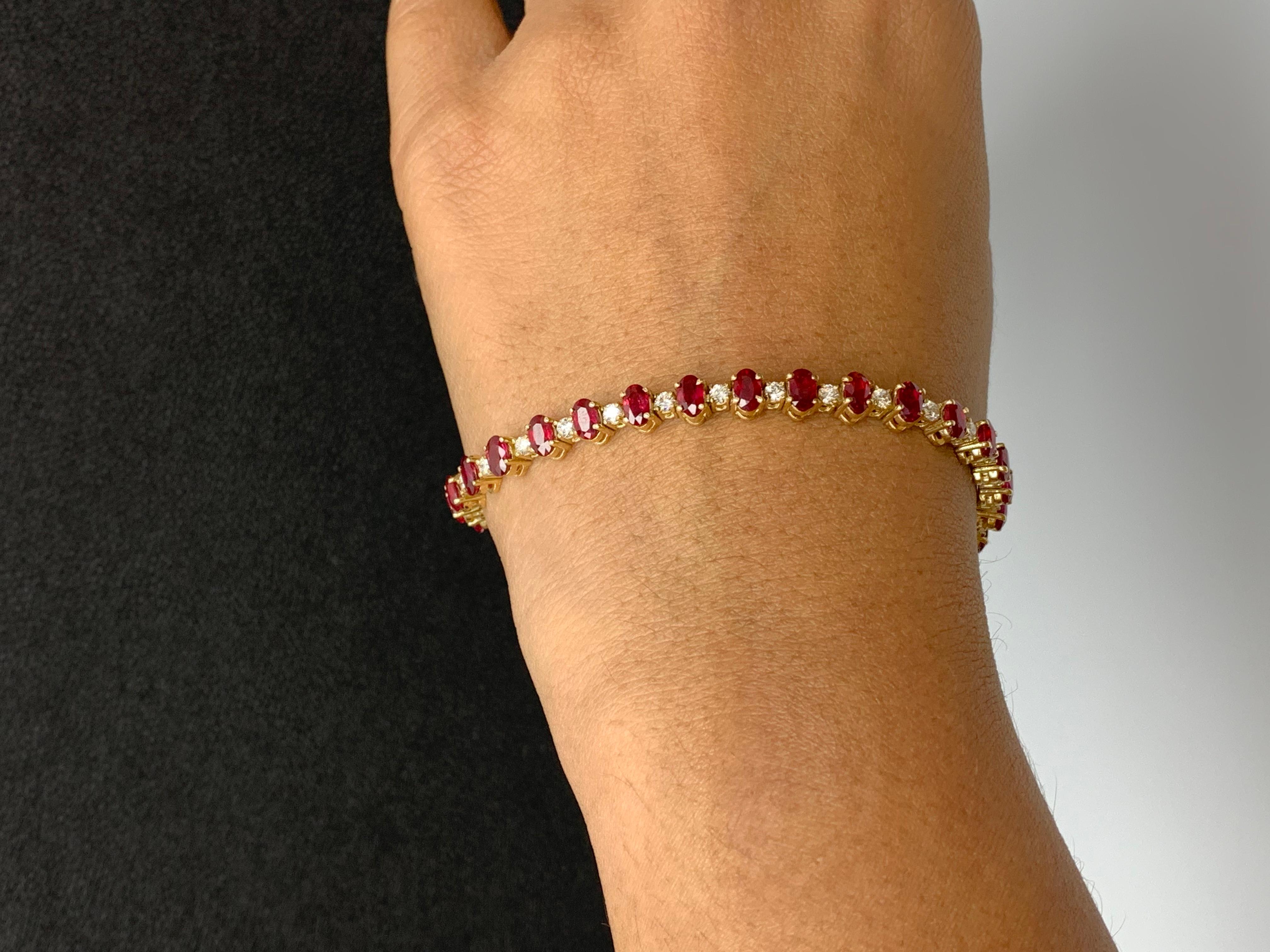Grandeur 9.27 Carats Oval Cut Ruby and Diamond Bracelet in 14k Yellow Gold For Sale 10