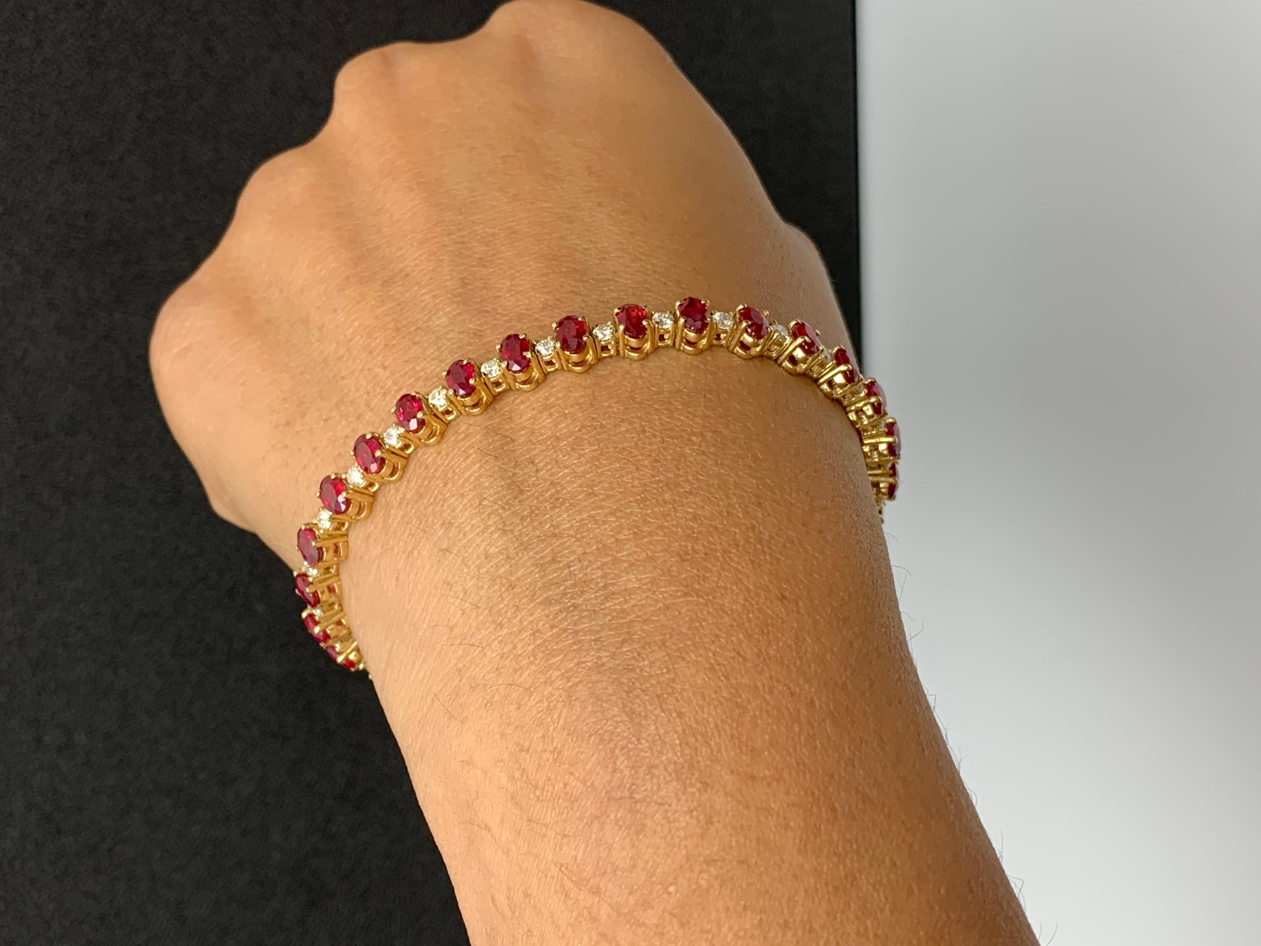 Grandeur 9.27 Carats Oval Cut Ruby and Diamond Bracelet in 14k Yellow Gold For Sale 11