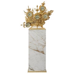 Modern Classic Grandfather Floor Clock, Polished Brass and Calacatta Gold Marble