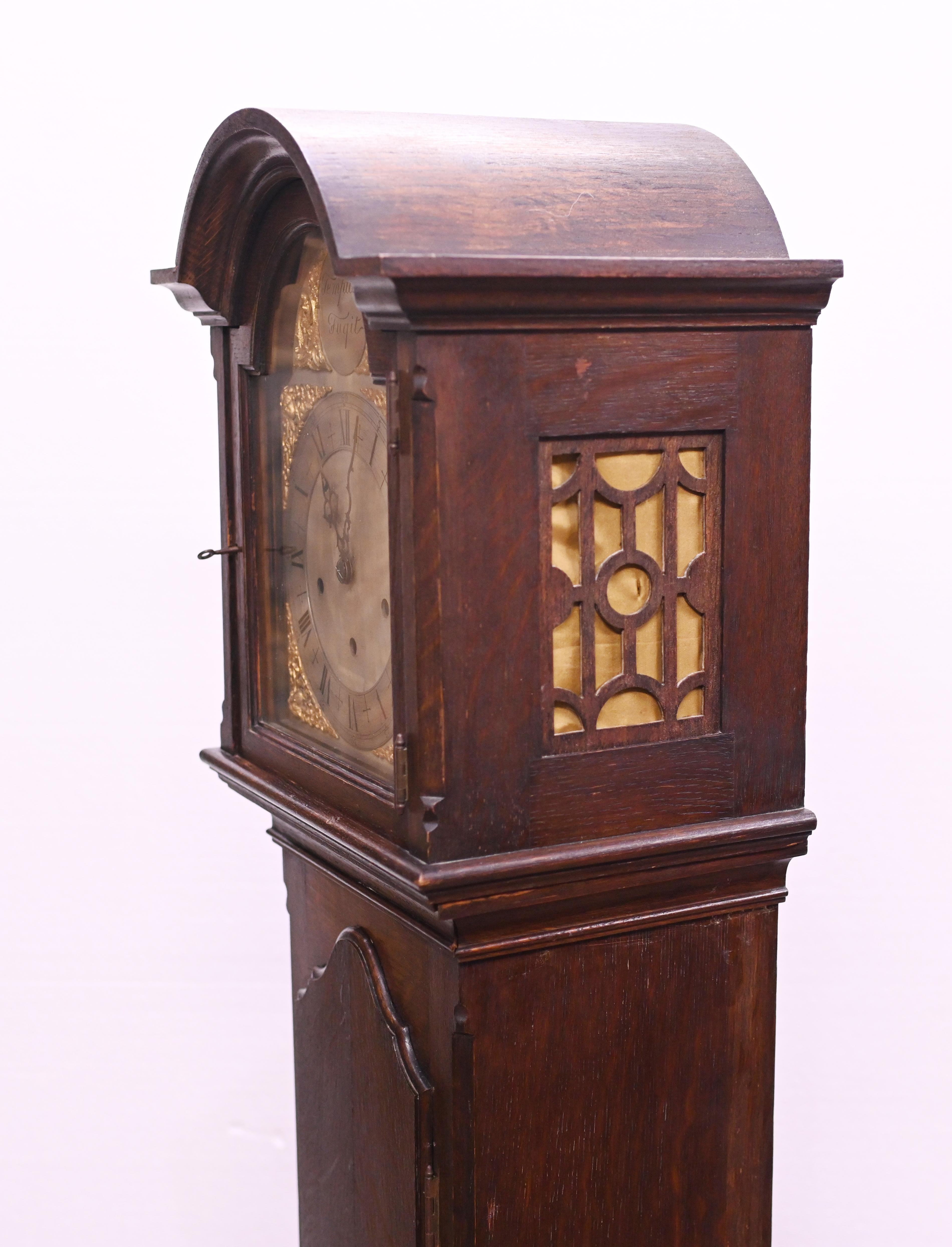 Grandfather Clock Oak Longcase Chiming Tempus Fugit For Sale 2