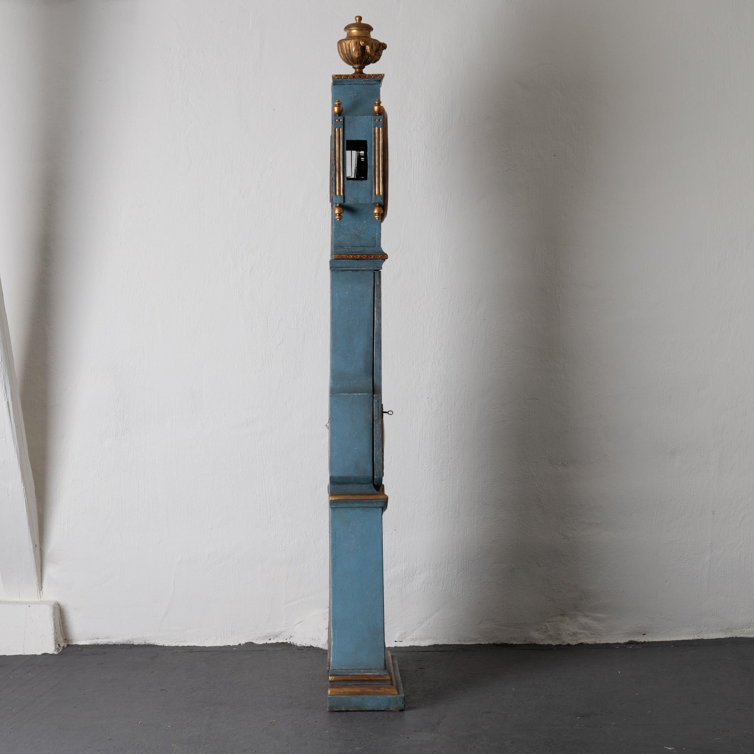 Wood Grandfather Clock Swedish Neoclassical Blue Gold Sweden