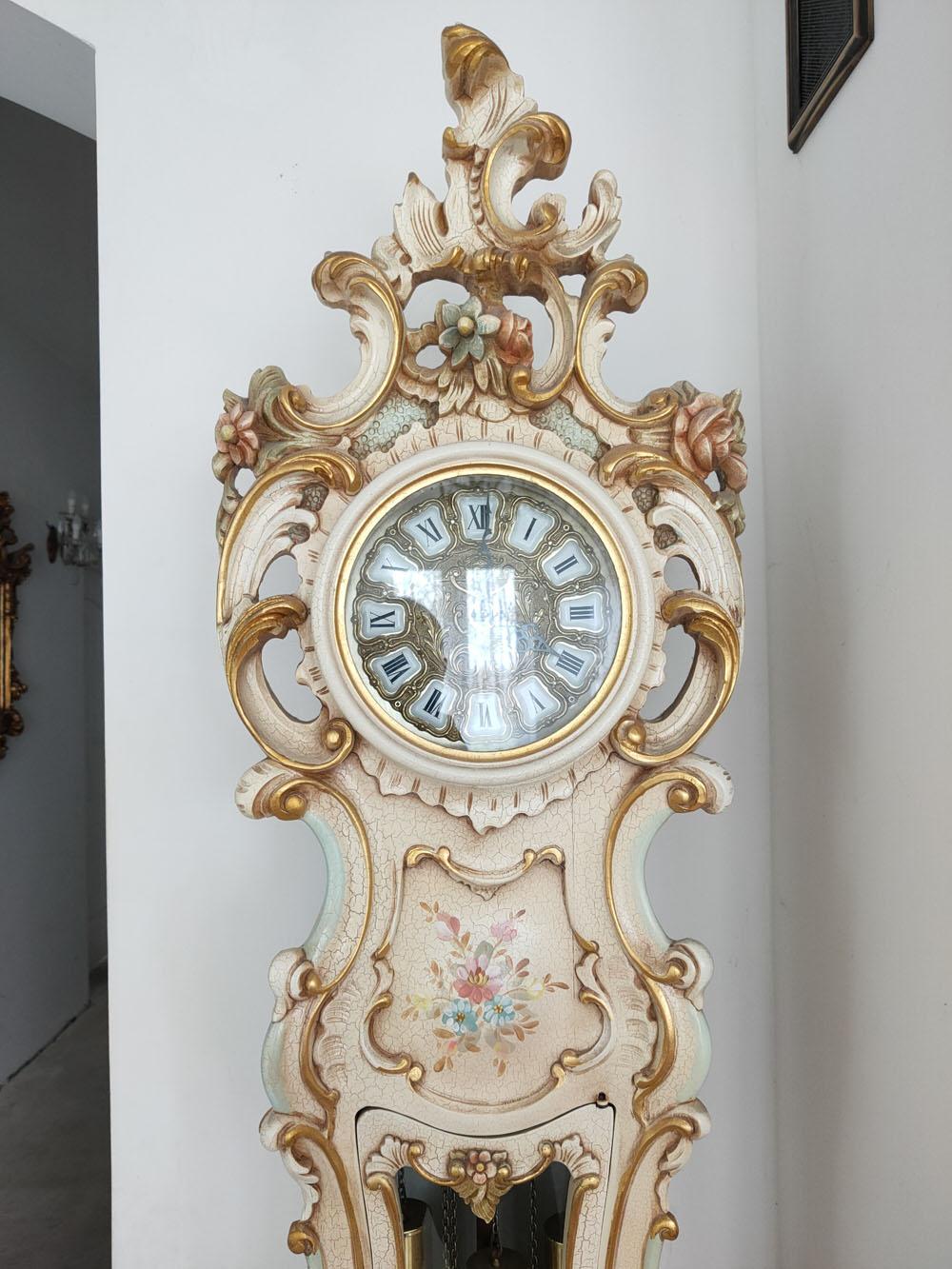 Gilt Grandfather Clock Venetian Rococo Style For Sale