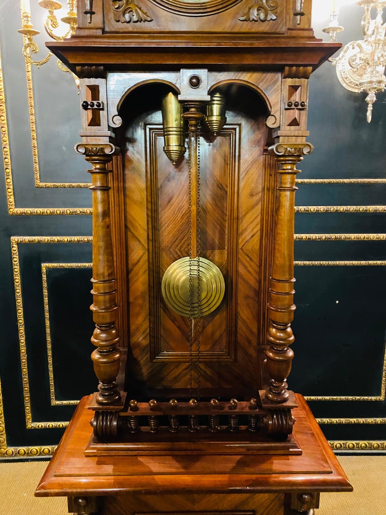 Grandfather Clock Wilhelminian Style Walnut Open 2 Weights 1880 Gustaf Becker For Sale at