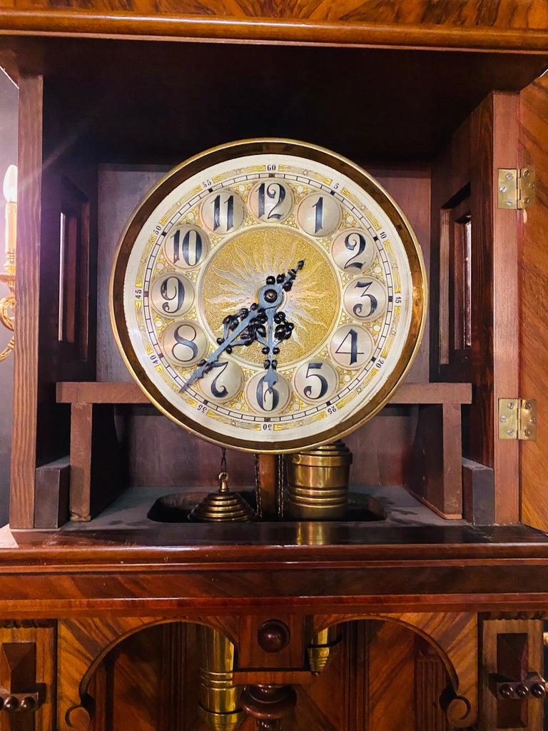 Grandfather Clock Wilhelminian Style Walnut Open 2 Weights 1880 Gustaf