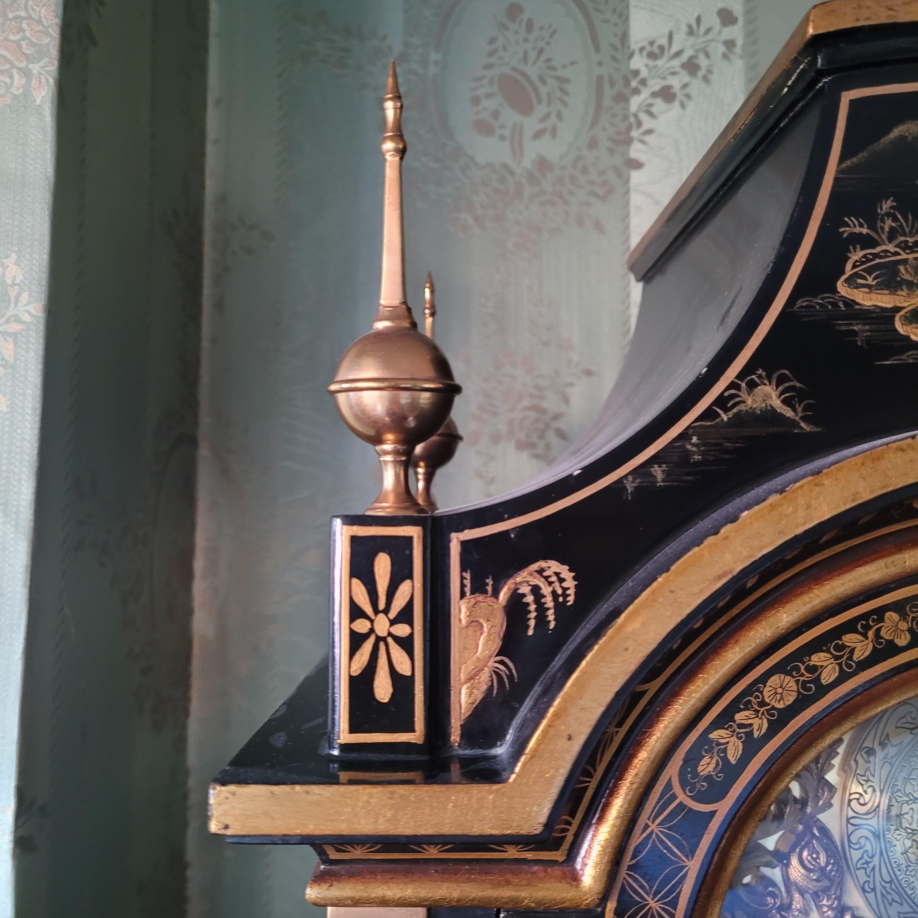 Abuelo lacado verde  chinoiserie madera  Reloj Europeo Bronce en venta