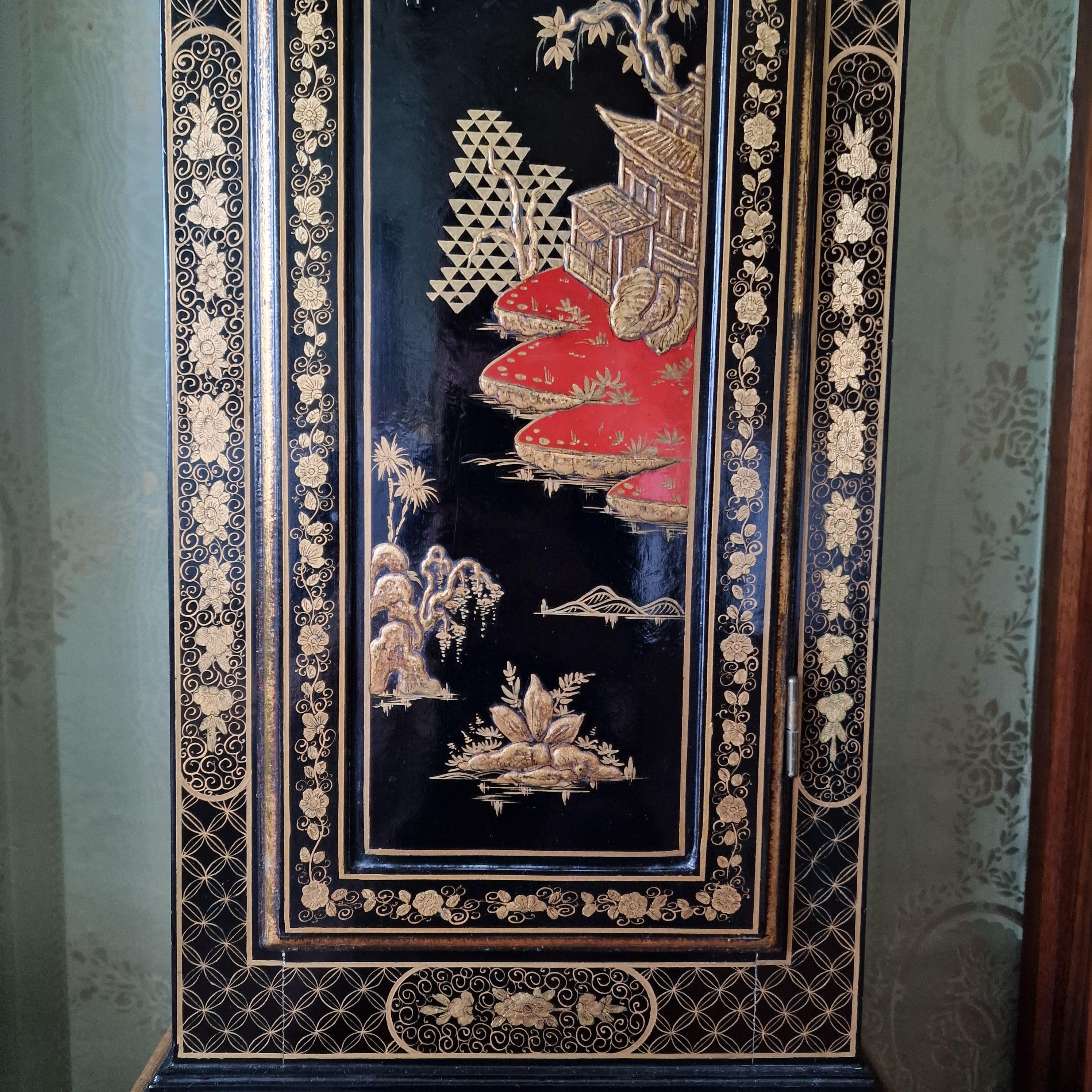 Grandfather red lacquer  chinoiserie wood  European Clock 2