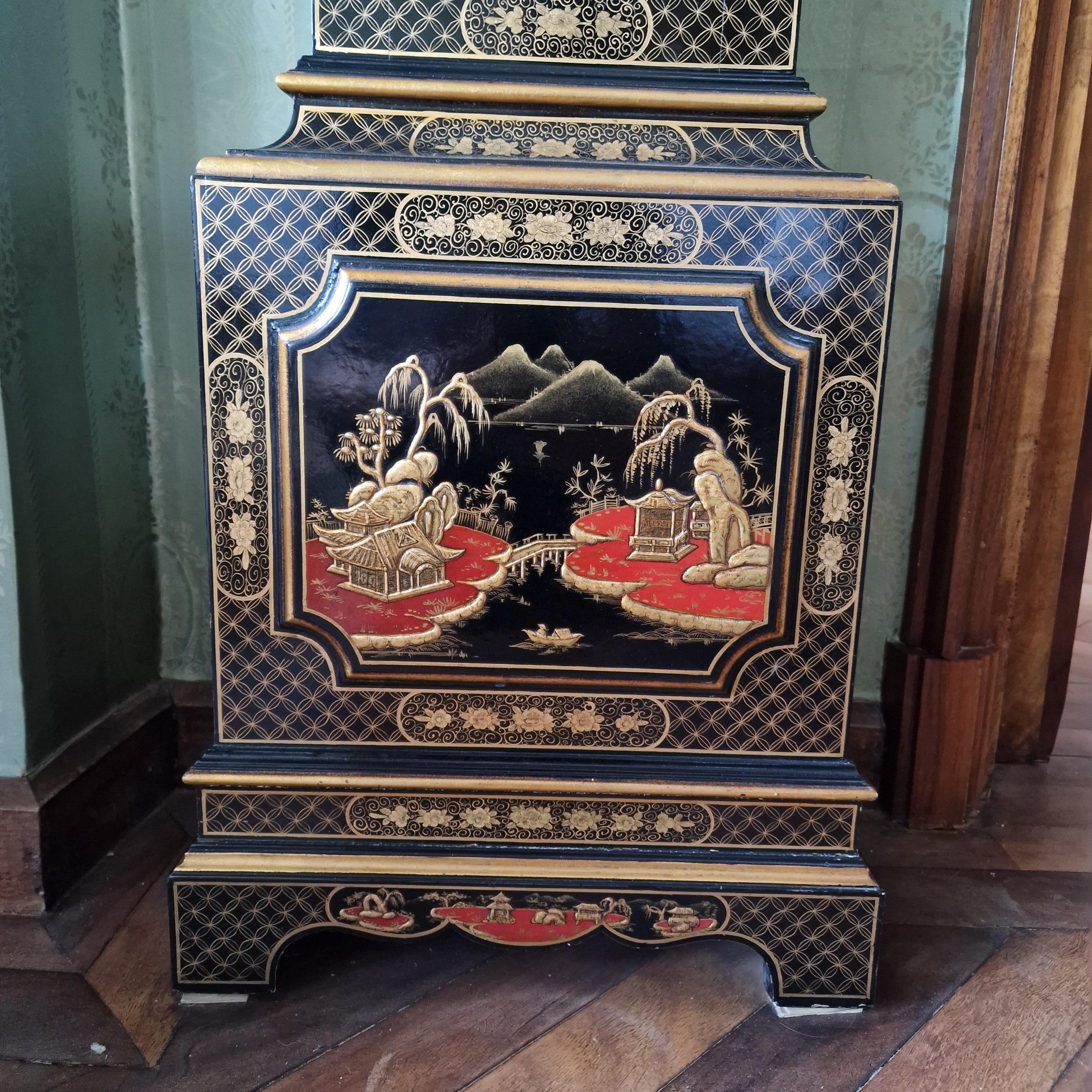 Grandfather red lacquer  chinoiserie wood  European Clock 3