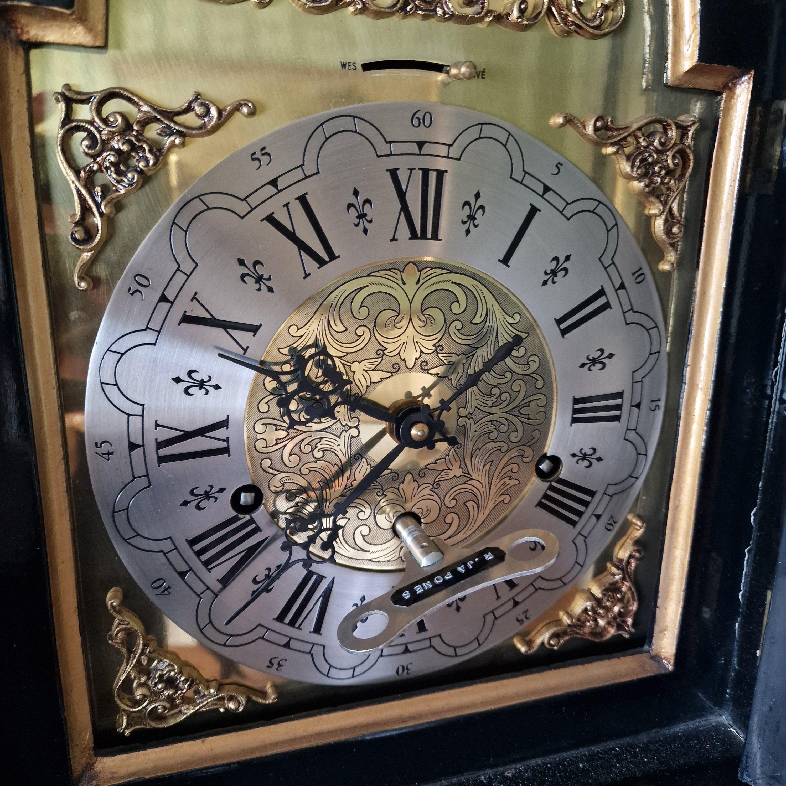 Grandfather red lacquer  chinoiserie wood  European Clock 8
