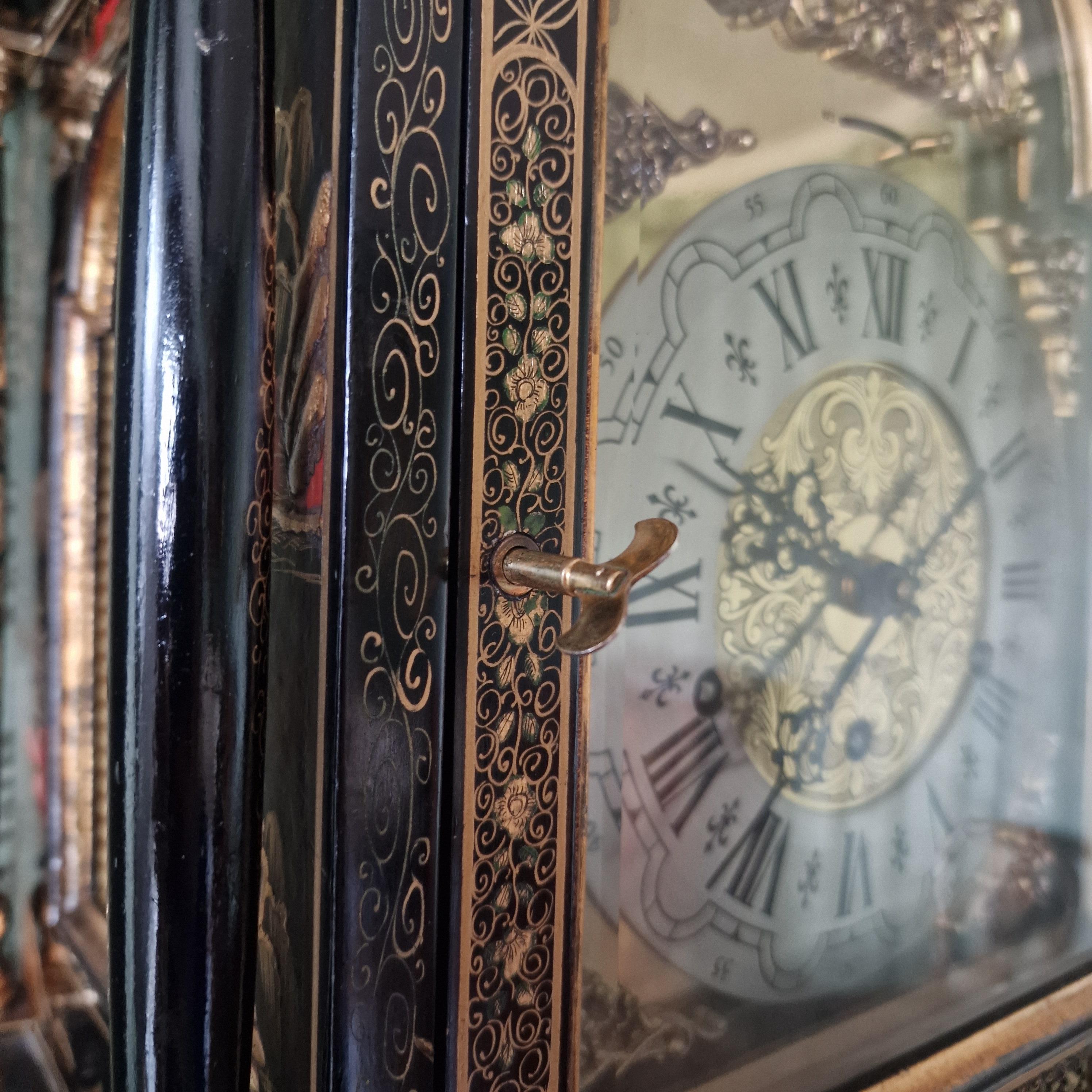 Grandfather red lacquer  chinoiserie wood  European Clock 10