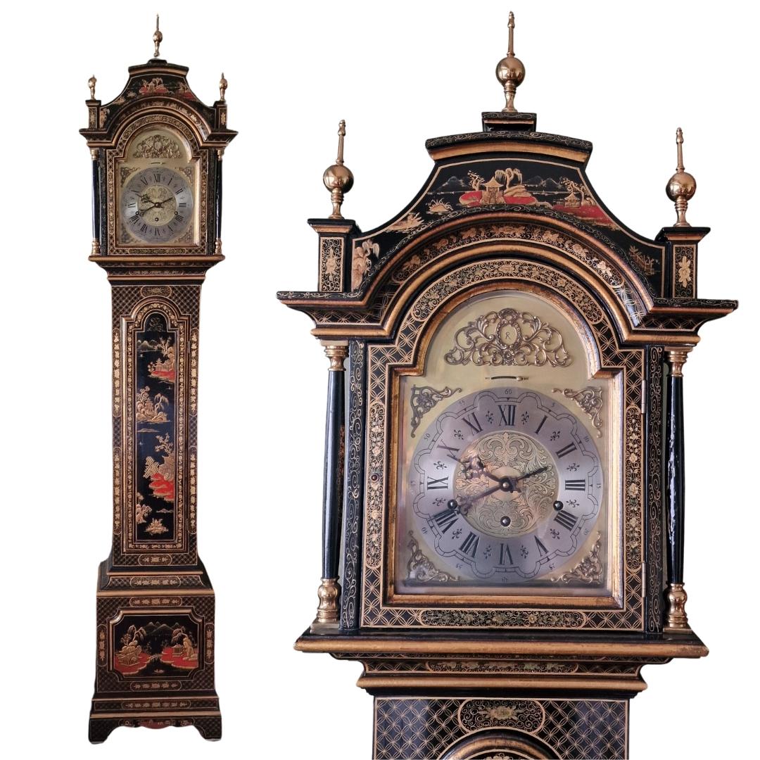 Grandfather red lacquer  chinoiserie wood  European Clock 11