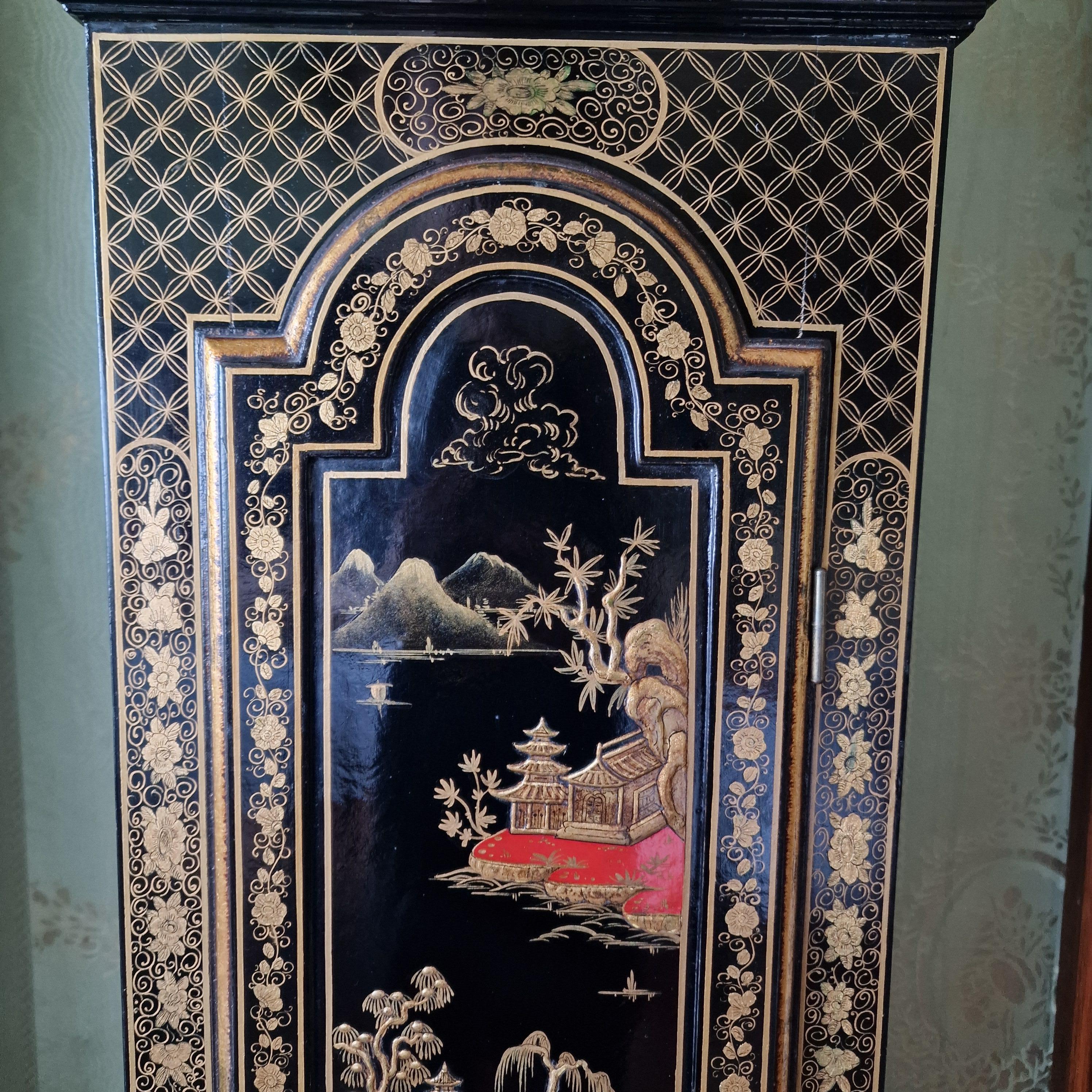 Grandfather red lacquer  chinoiserie wood  European Clock 1