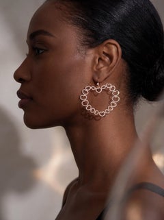 Large 18K Rose Gold Heart-Shaped Earrings with Lobes and Diamonds