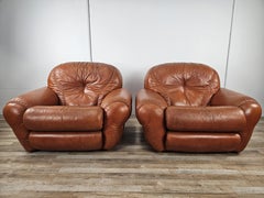 Large leather armchairs 1970s Mid Century