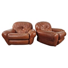 Large leather armchairs 1970s Mid Century