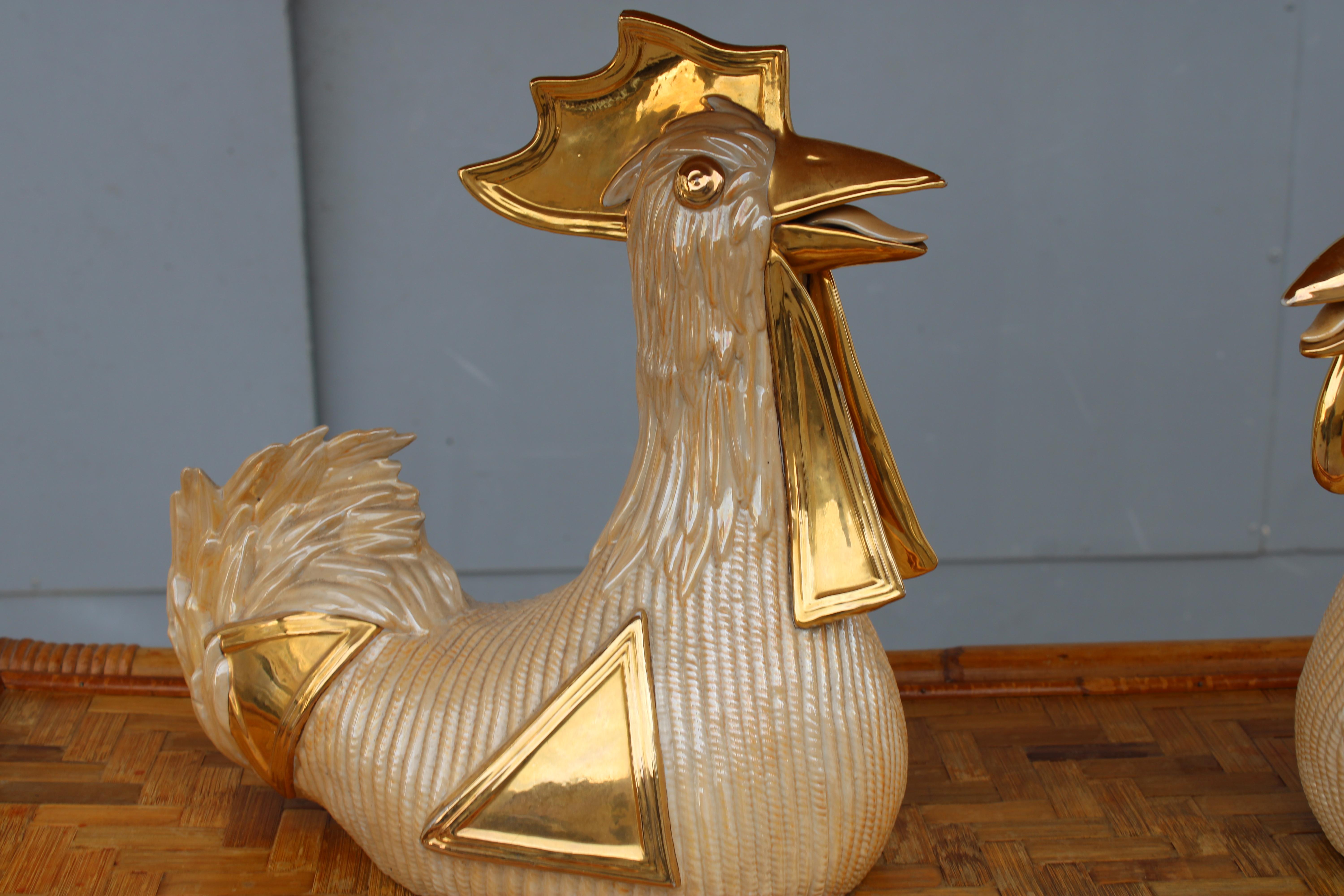 Grandes Esculturas Gallina y Gallo Italia 1970 en Oro 24 KT Italian en venta