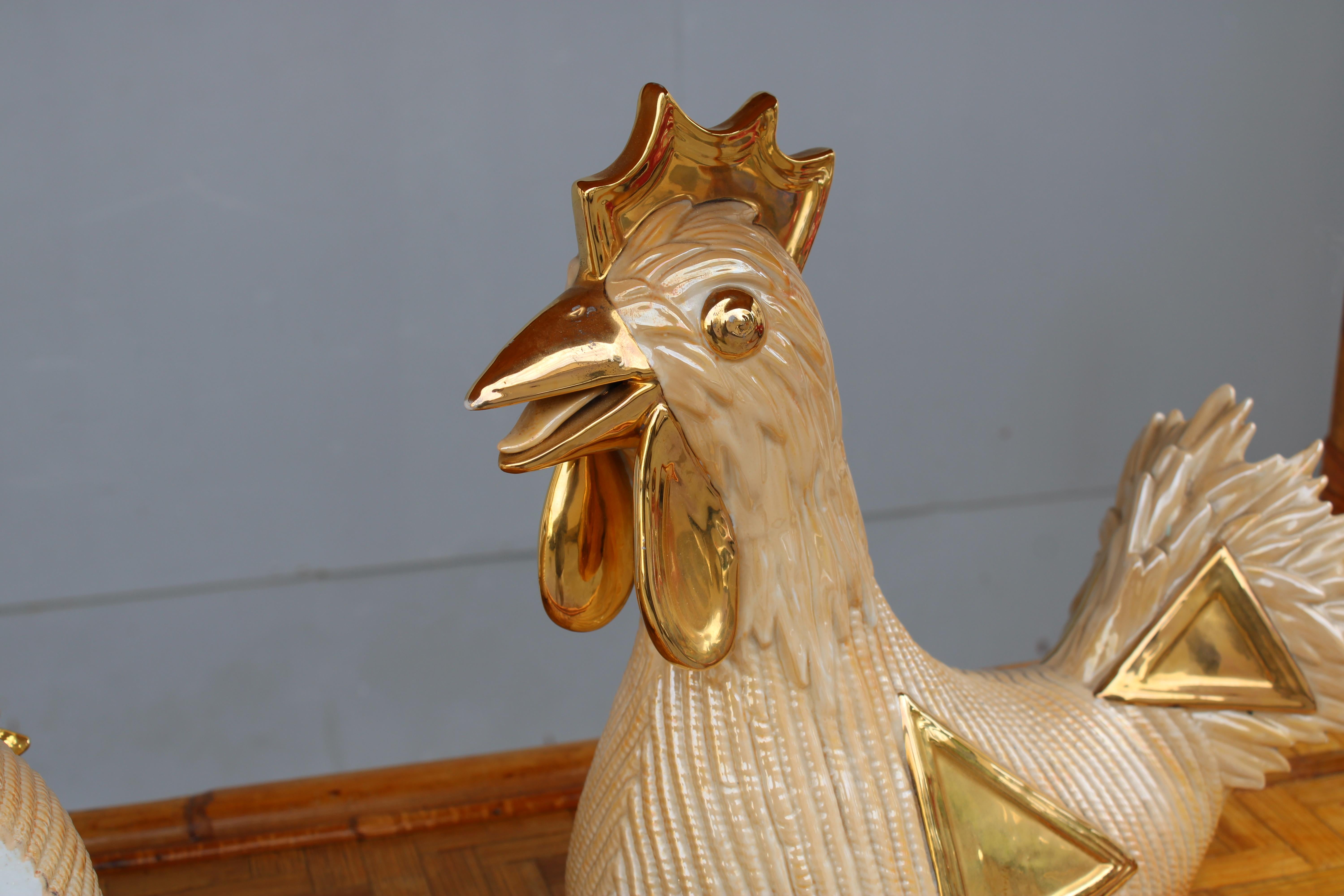 Grandes Esculturas Gallina y Gallo Italia 1970 en Oro 24 KT en venta 1