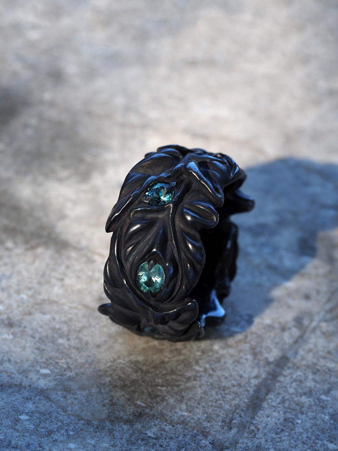 Grandidierite Ivy Silver Ring Special person gift LOTR style art nouveau en vente 6