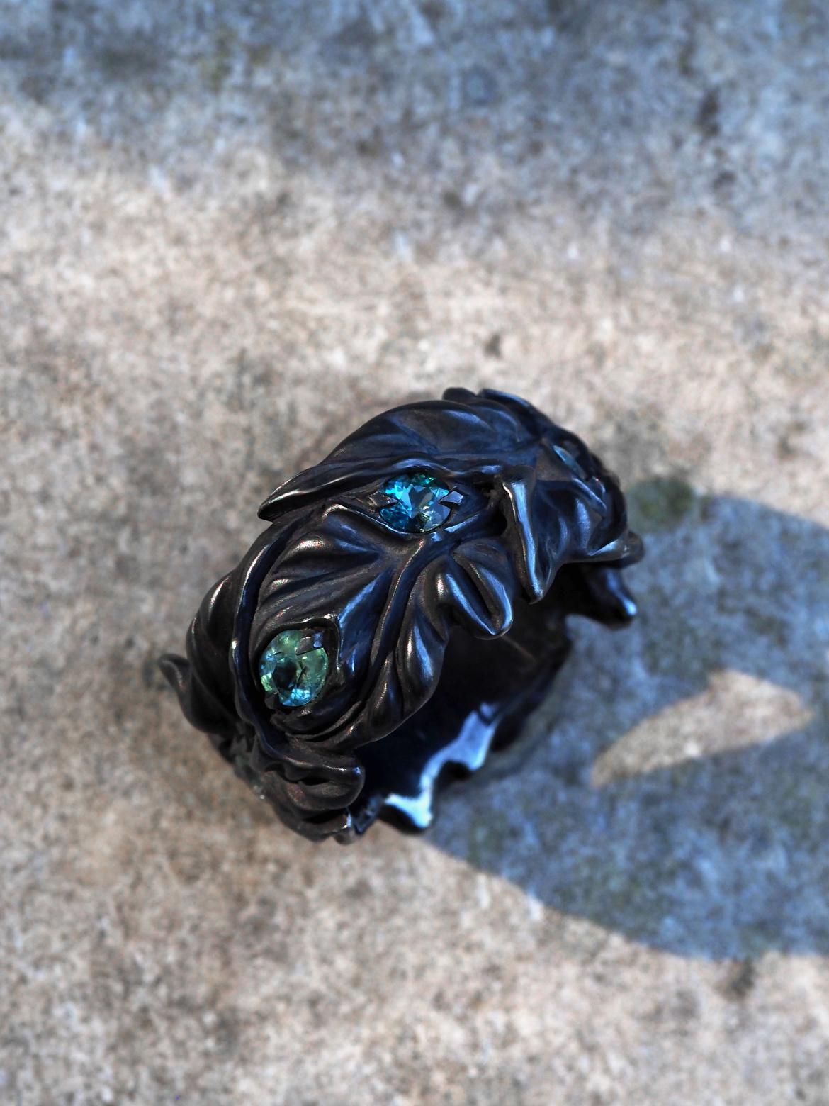 Grandidierite Ivy Silver Ring Special person gift LOTR style art nouveau en vente 7